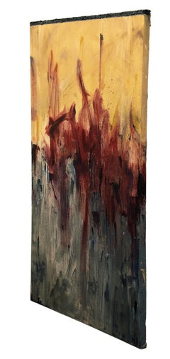 Death Of The Beast - Gestural Abstract Painting with Yellow, Red, and Blue Gray