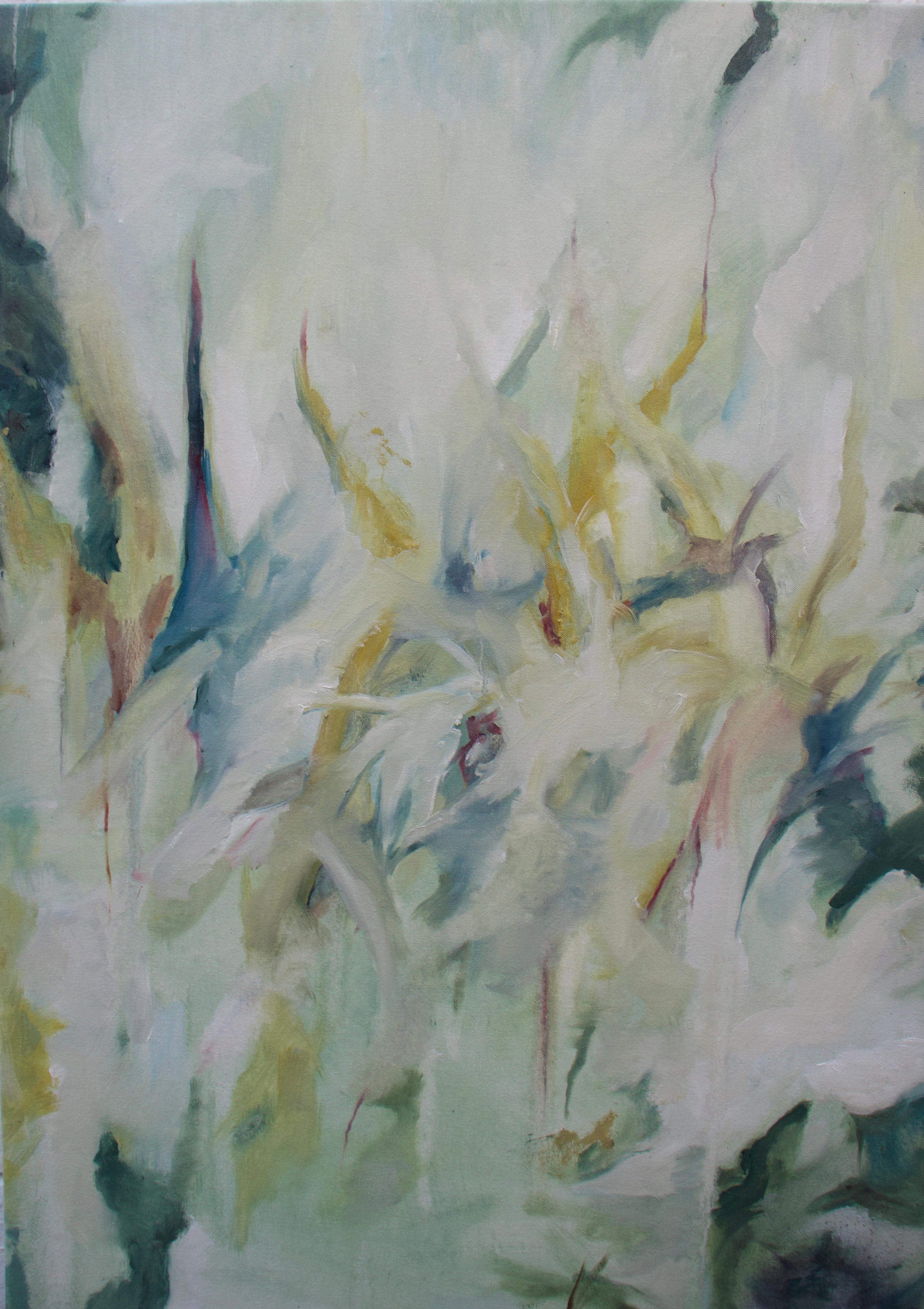 Orotina - Gestural Abstract Painting with Green tones For Sale 1