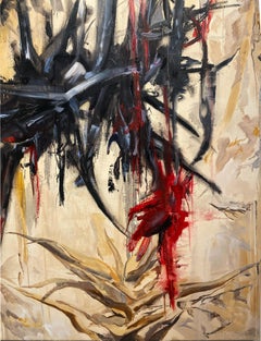 Ruinas del Yermo - Pintura abstracta gestual con tonos tierra y rojo vivo