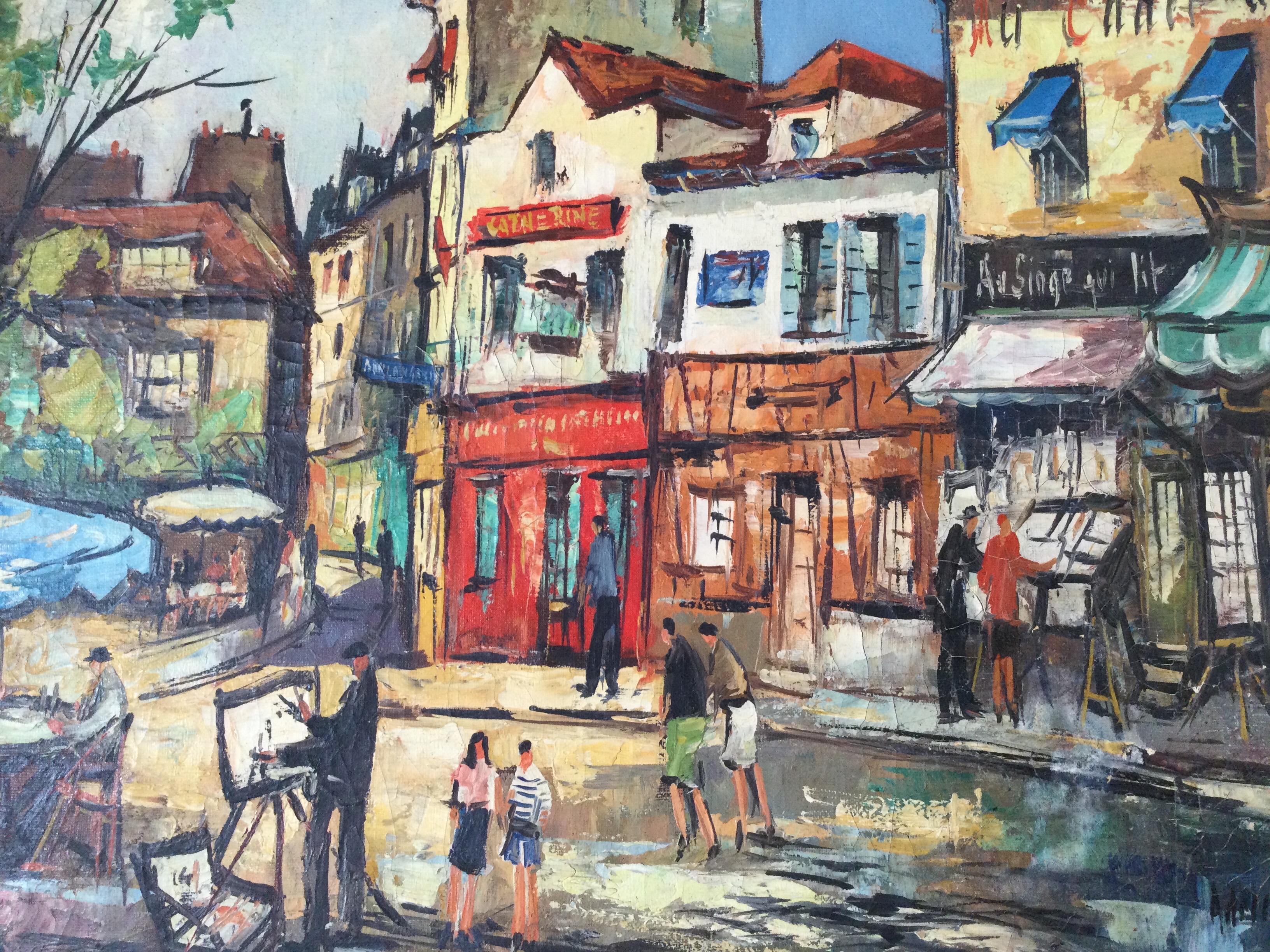 Adrian Beauval „Montmartre Paris“ Öl auf Leinwand Signiert (Farbe) im Angebot