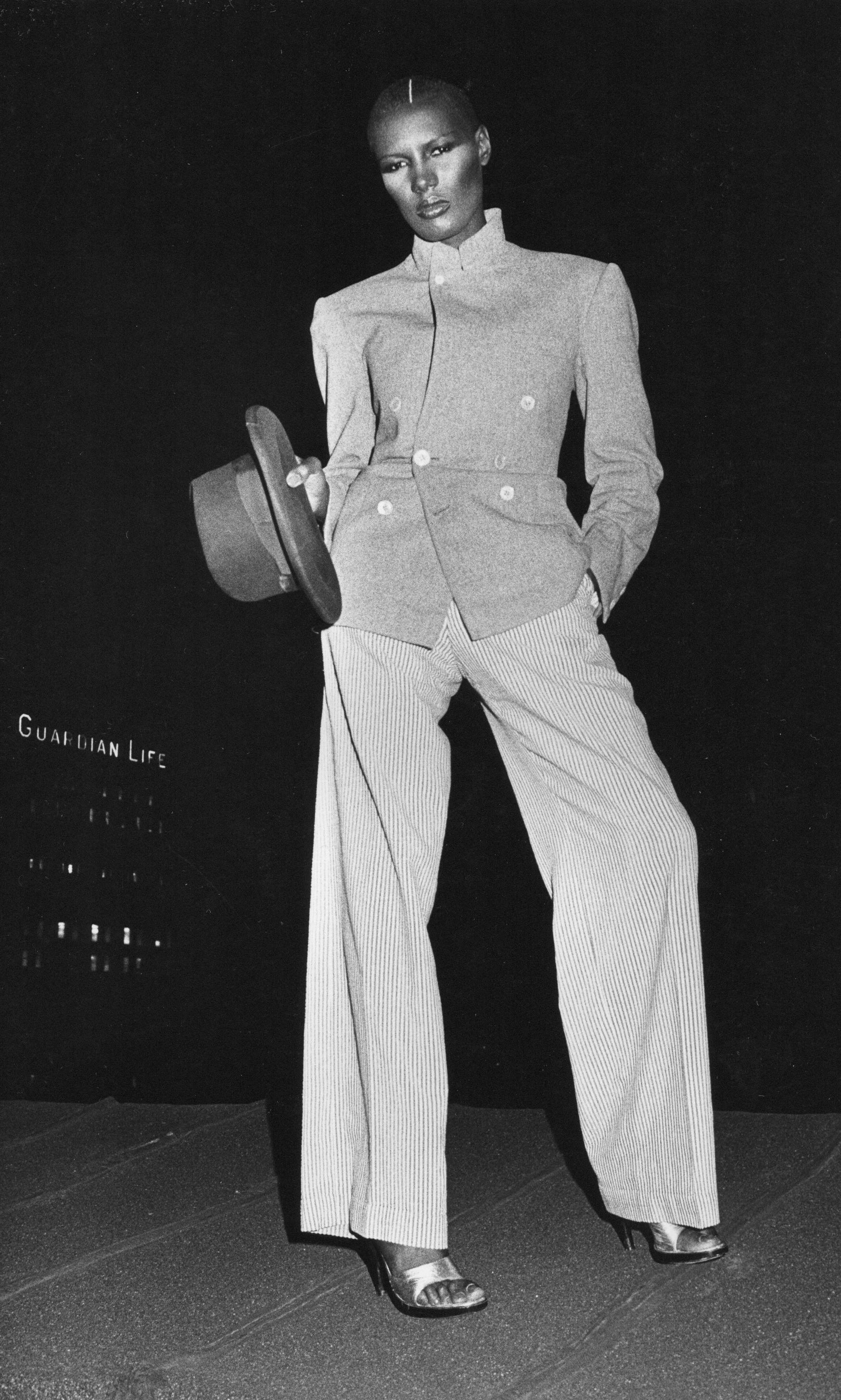 Adrian Boot Black and White Photograph - Grace Jones Posing Vintage Original Photograph
