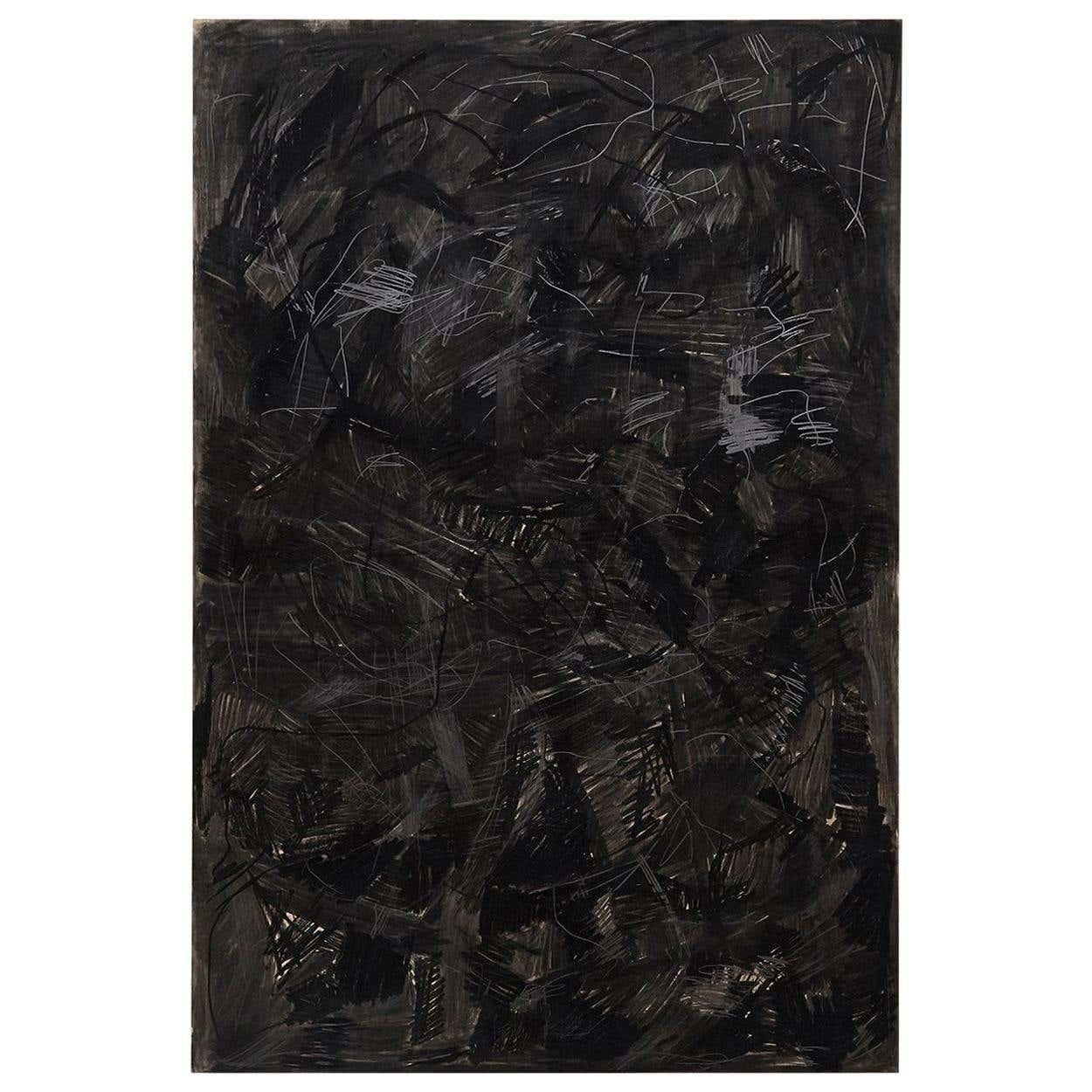 Adrian Contemporary Abstract Black Mix-Media Large Painting For Sale 6