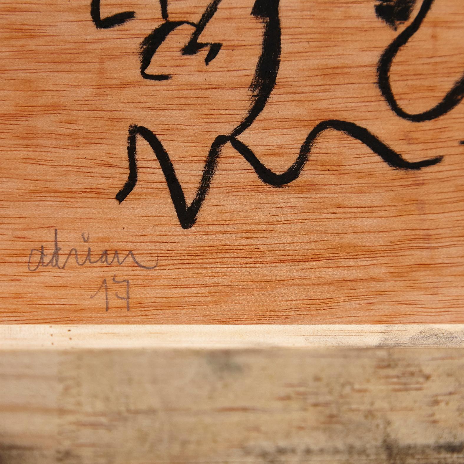 Adrian Zeitgenössisches abstraktes Gemälde auf Holz, 2017 im Angebot 6