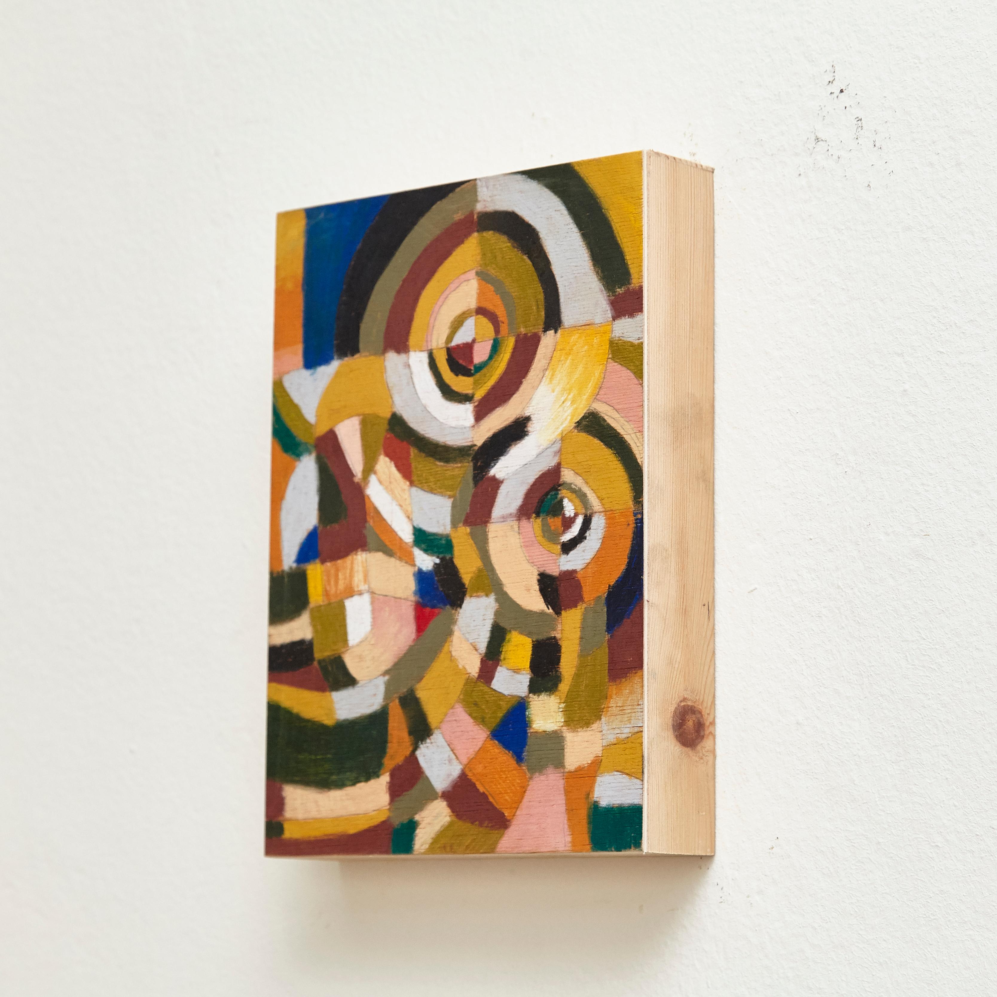 Adrian Zeitgenössisches abstraktes Gemälde auf Holz, 2017 (Moderne der Mitte des Jahrhunderts) im Angebot