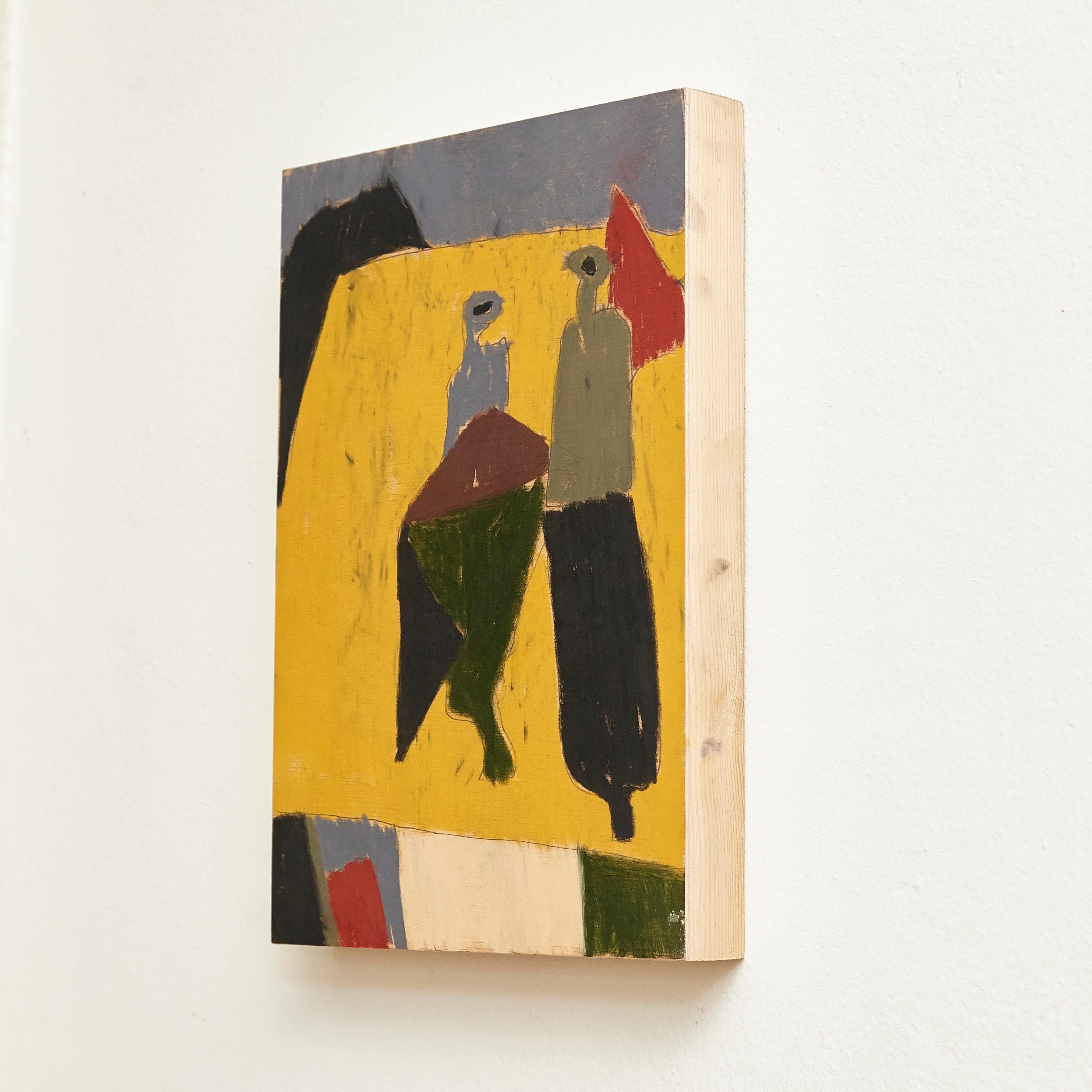 Mid-Century Modern Adrian Contemporary Abstract Painting on Wood, 2019