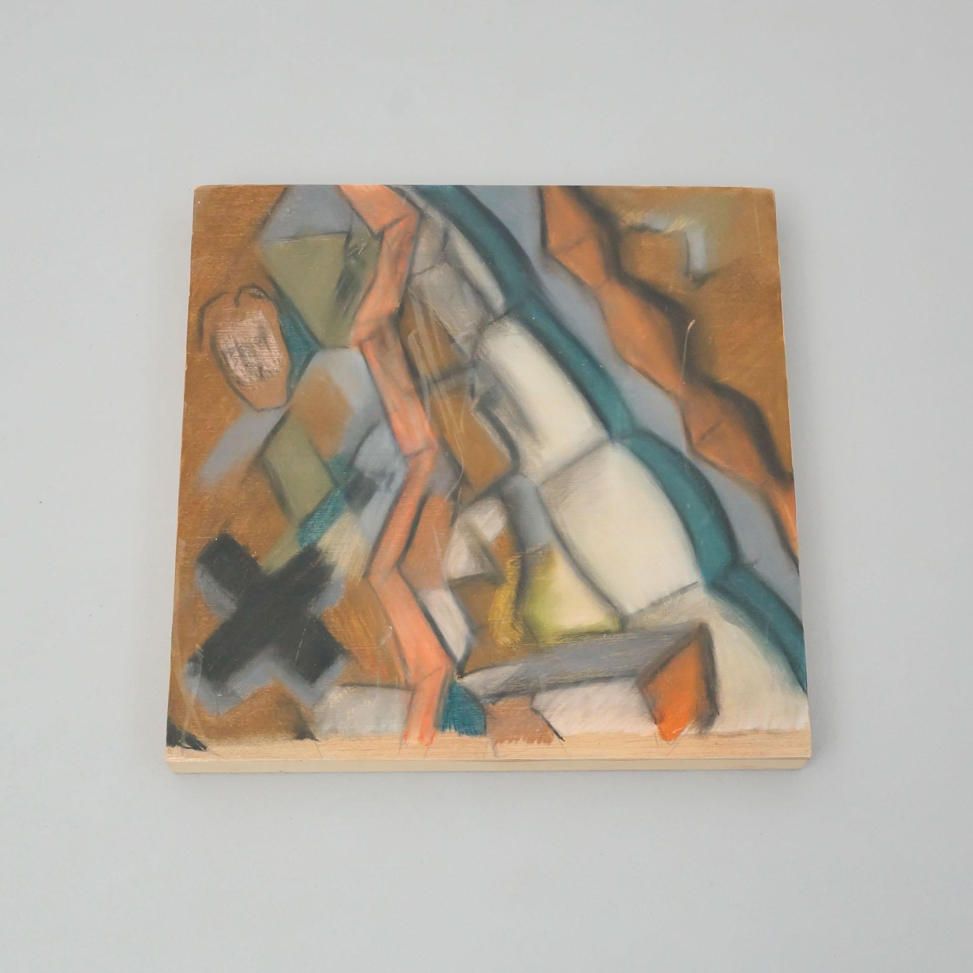 Zeitgenössische abstrakte Malerei von Adrian, 2020  Gemischte Medien auf Holz.    Handsigniert und datiert auf der Rückseite.    MATERIALIEN:  Holz    Abmessungen:  T 4 cm x B 40 cm x H 40 cm.