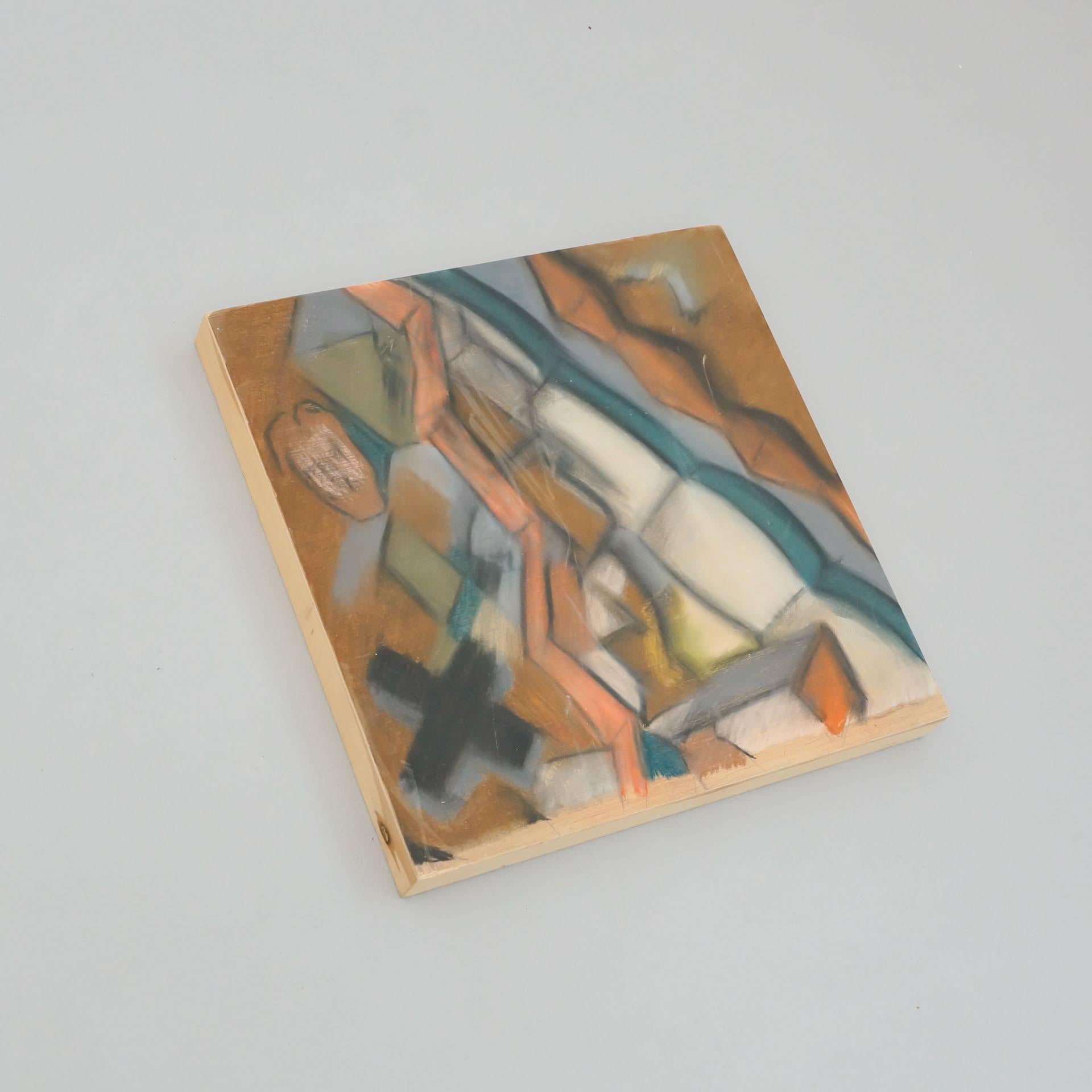 Adrian Zeitgenössisches abstraktes Gemälde auf Holz, 2020 (Moderne der Mitte des Jahrhunderts) im Angebot