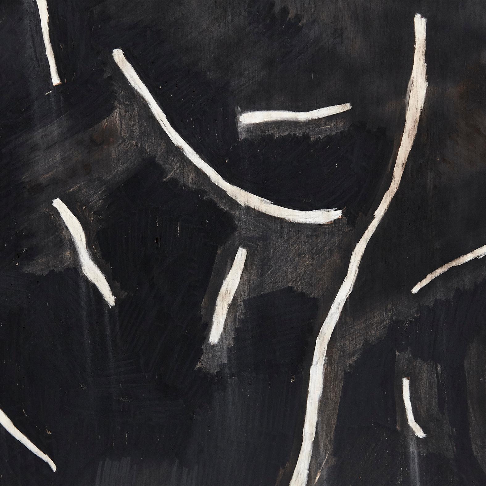 Bois Adrian Contemporary Art - Peinture abstraite noire sur bois en vente