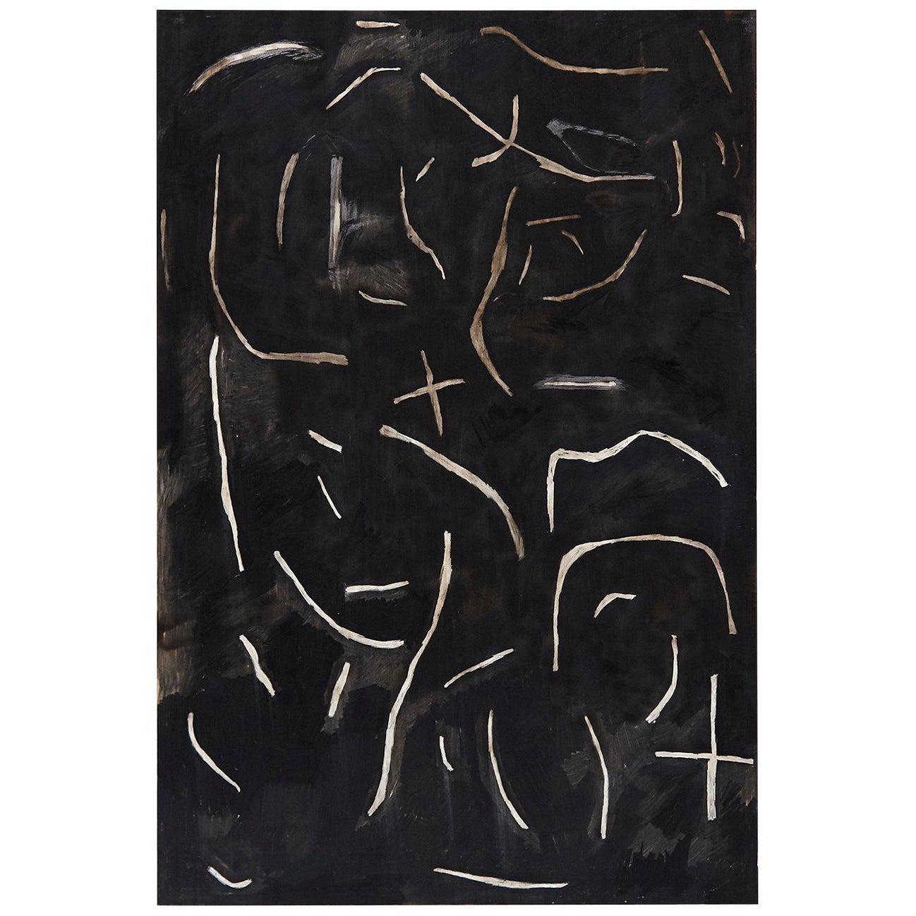 Adrian Contemporary Art Abstract Black Painting on Wood