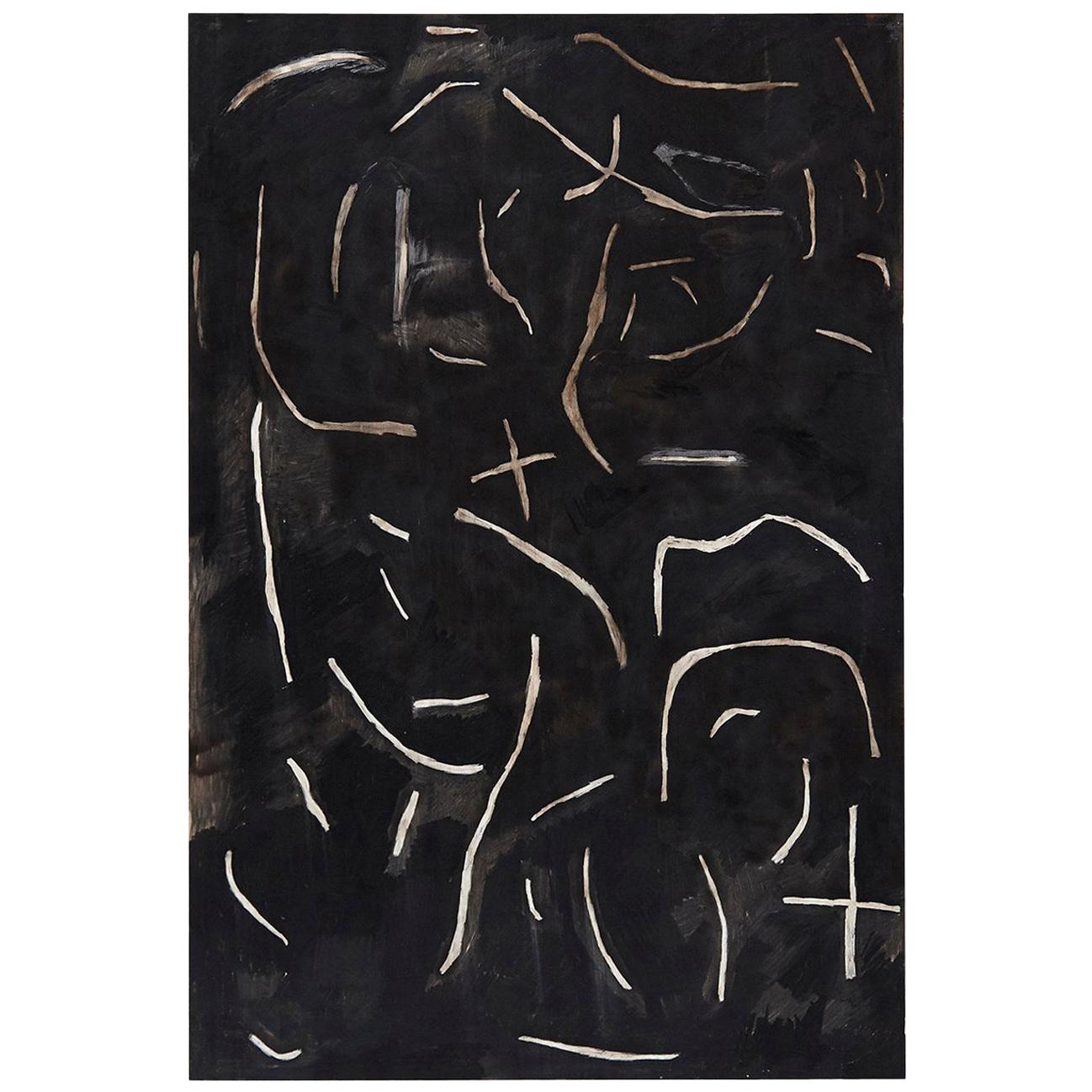 Adrian Contemporary Art Abstract Black Painting on Wood For Sale