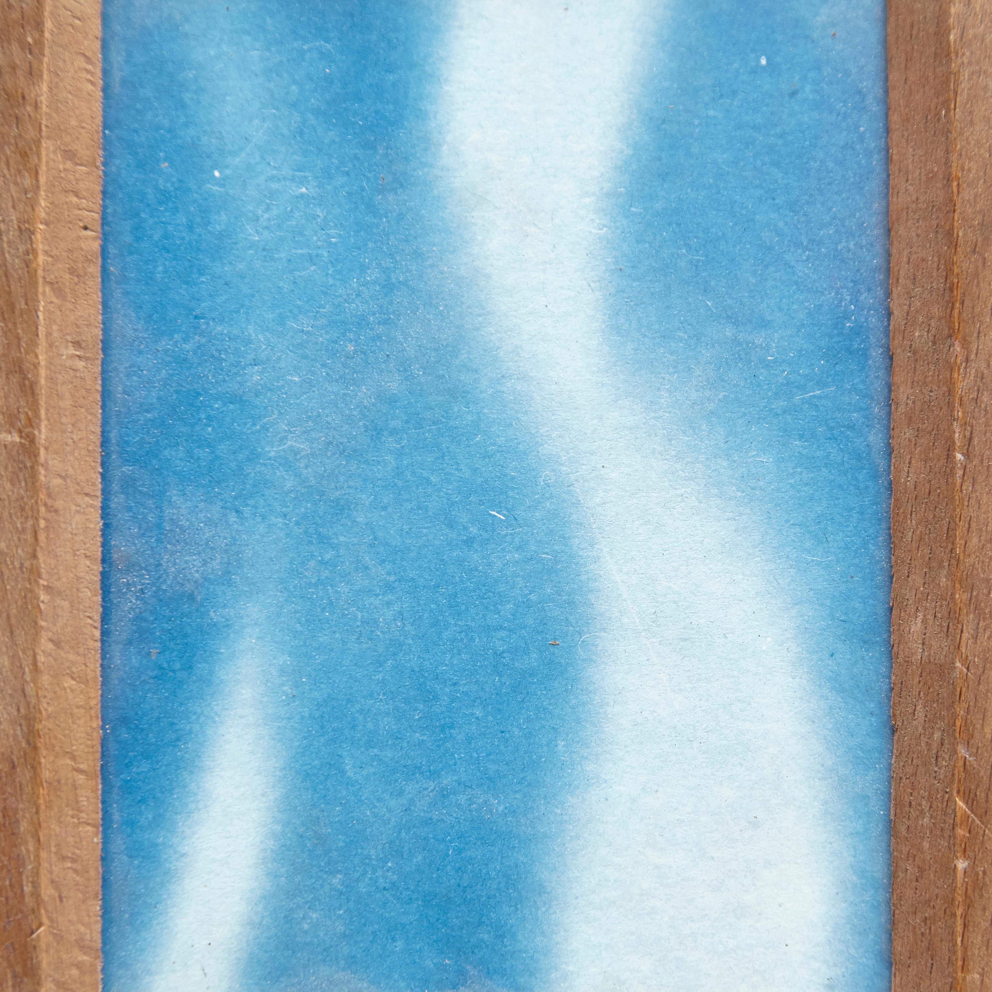 Papier Photographie cyanotype bleue et blanche contemporaine d'Adrian sur un cadre en bois, 2017. en vente