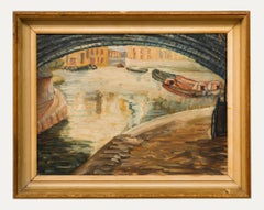 Attribut. Adrian Daintry RWA (1902-1988) – Ölgemälde, Unter der Brücke, Mitte des 20. Jahrhunderts