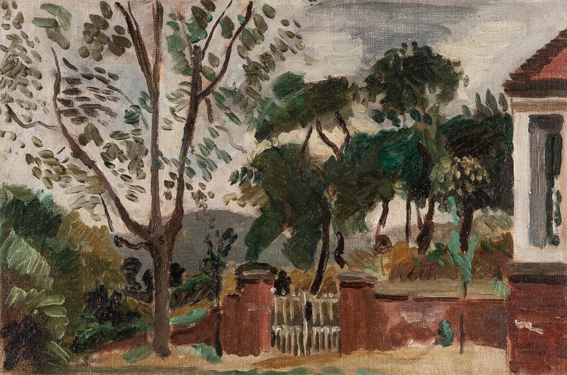 Figurative Painting de Adrian Daintrey - La casa de campo, 1926 circa - Pintura al óleo de paisaje del siglo XX con árboles
