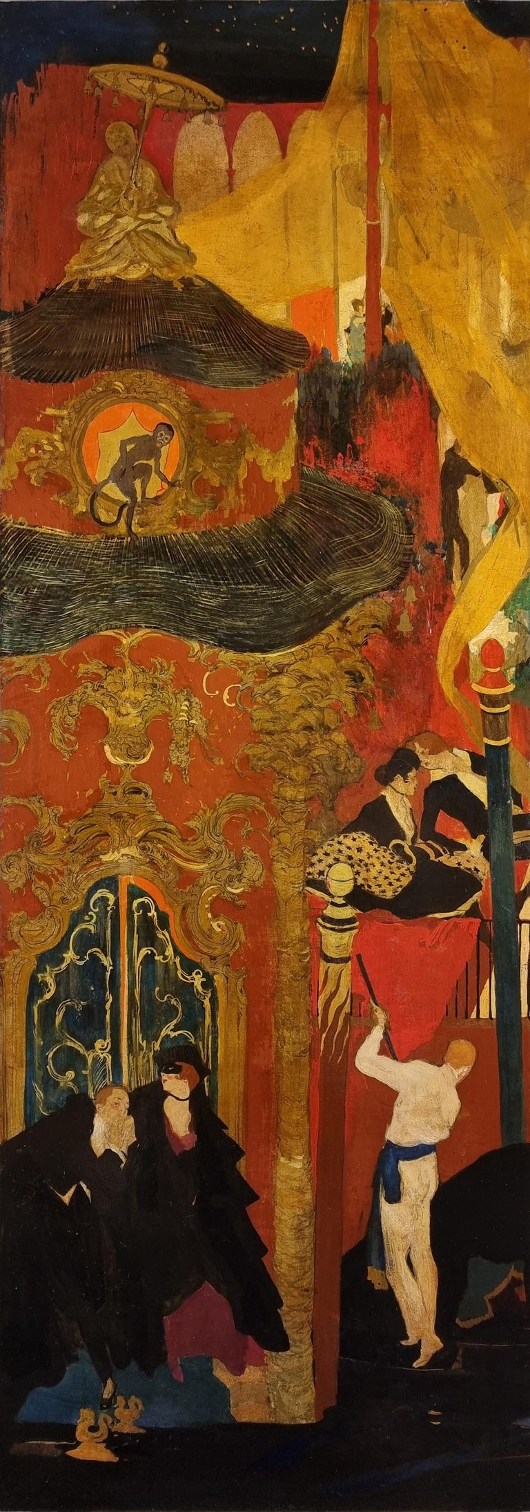 Déco venetian carnival party hosted by Luisa Casati triptych, Etienne Drian - Painting by Adrian Etienne Drian