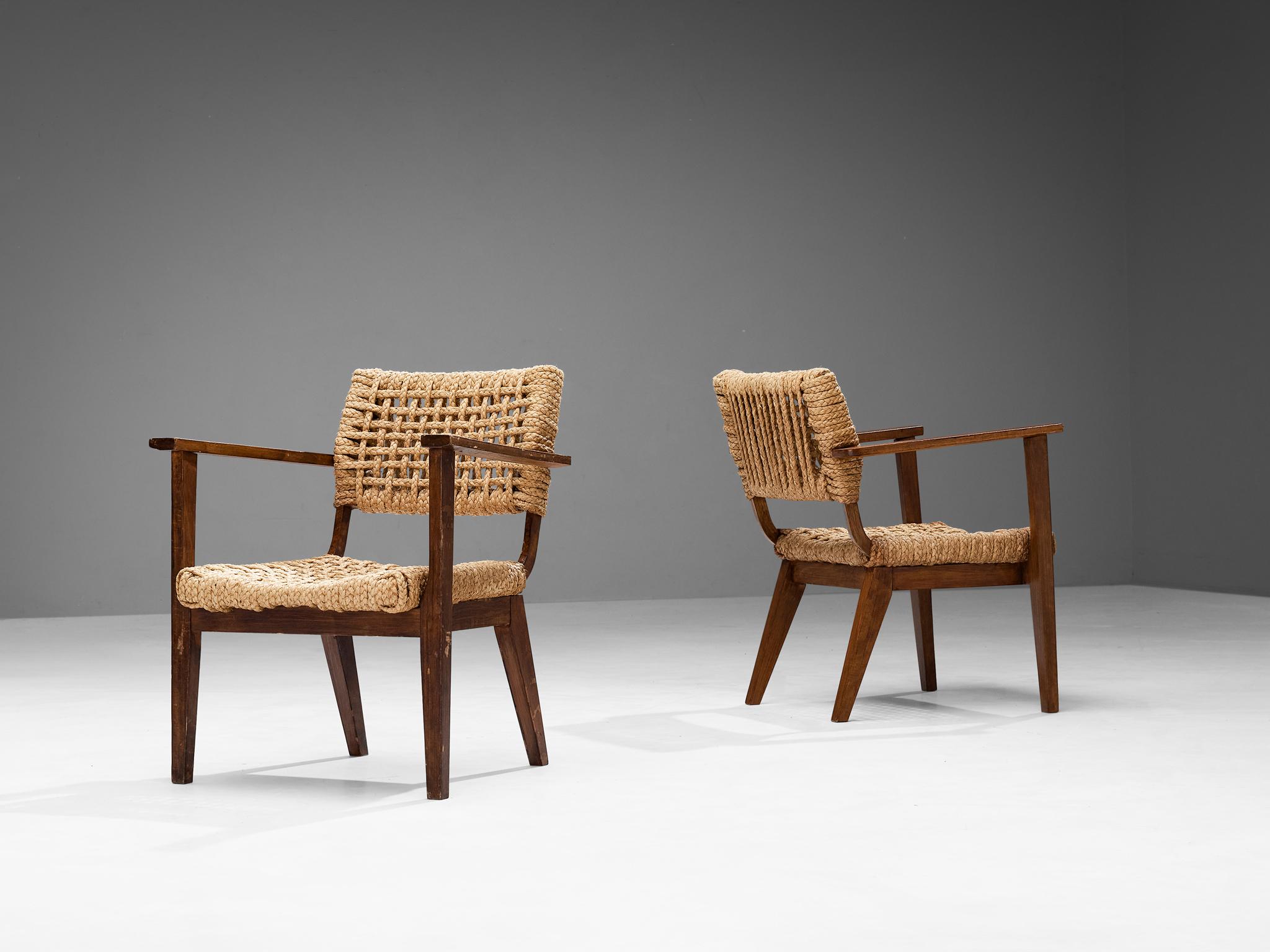 French Adrian & Frida Minet for Vibo Pair of Armchairs in Wicker Straw  For Sale