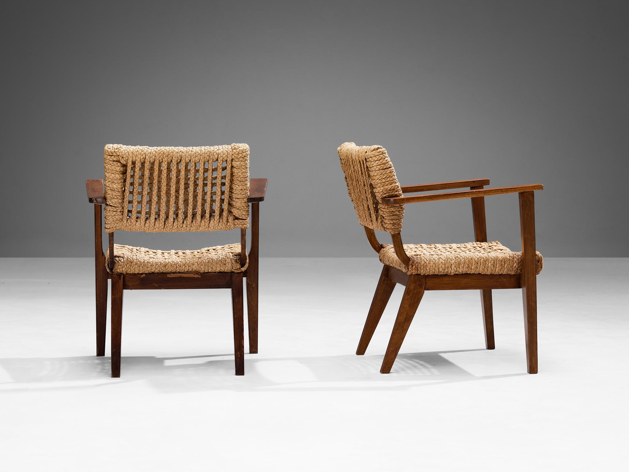 French Adrian & Frida Minet for Vibo Pair of Armchairs in Wicker Straw 