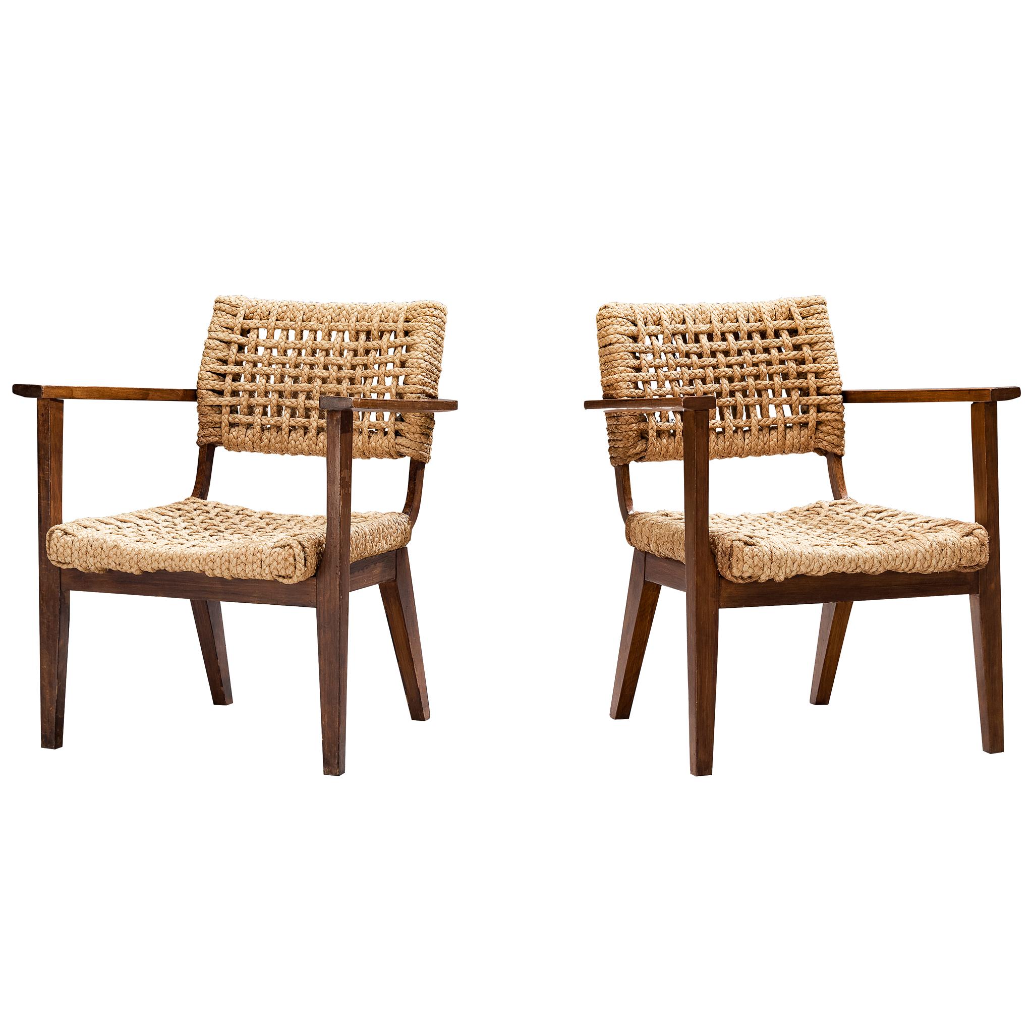 Adrian & Frida Minet for Vibo Pair of Armchairs in Wicker Straw  For Sale