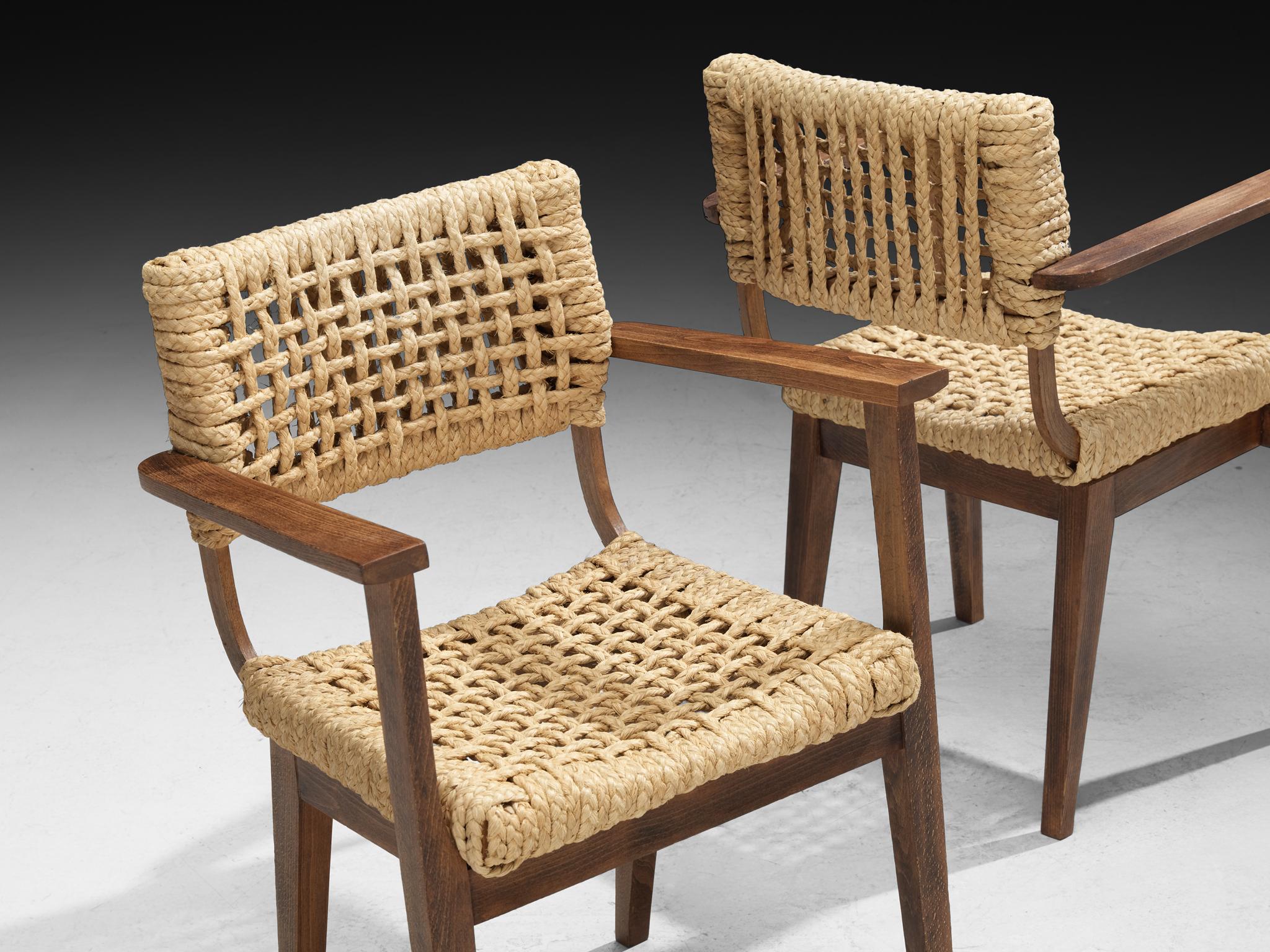 Mid-Century moderno Adrian & Frida Minet for Vibo Set of Six Armchairs in Wicker Straw in vendita