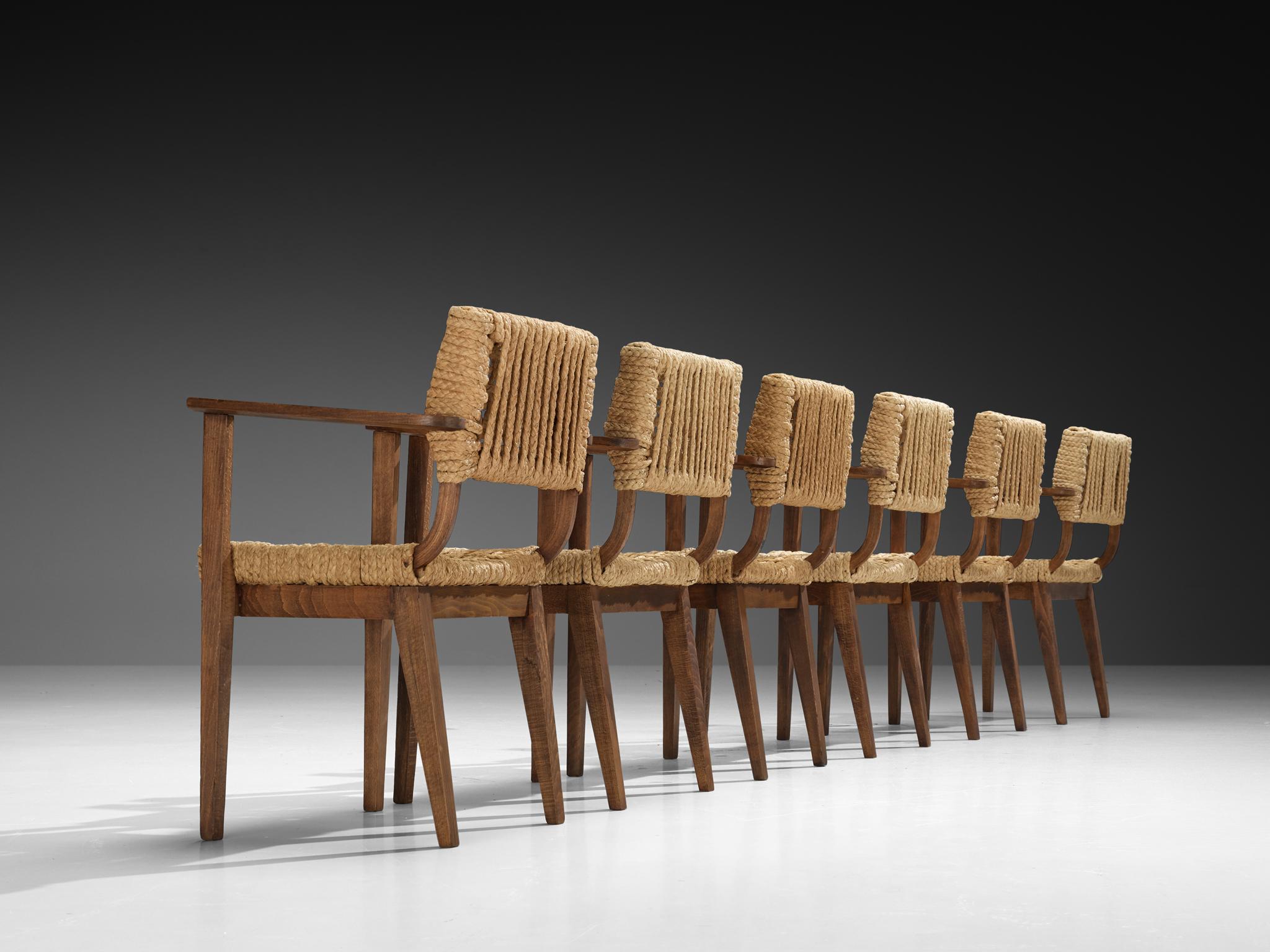 Adrian & Frida Minet for Vibo Set of Six Armchairs in Wicker Straw In condizioni buone in vendita a Waalwijk, NL