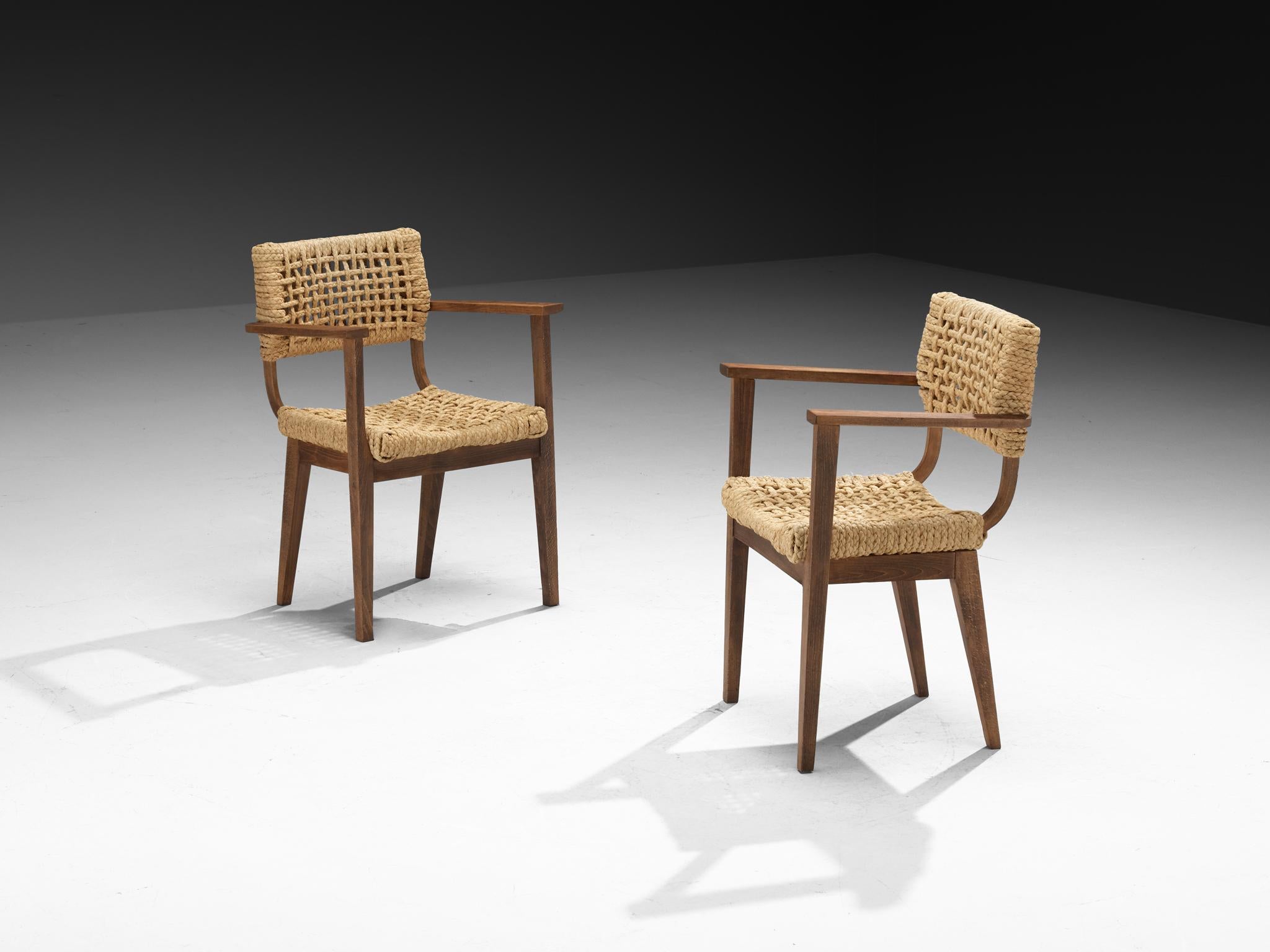 Metà XX secolo Adrian & Frida Minet for Vibo Set of Six Armchairs in Wicker Straw in vendita