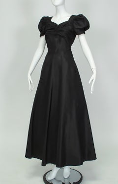 Adrian-Inspired Black Hollywood Regency Gown w Tiered Ruffle Skirt – XS, 1930s