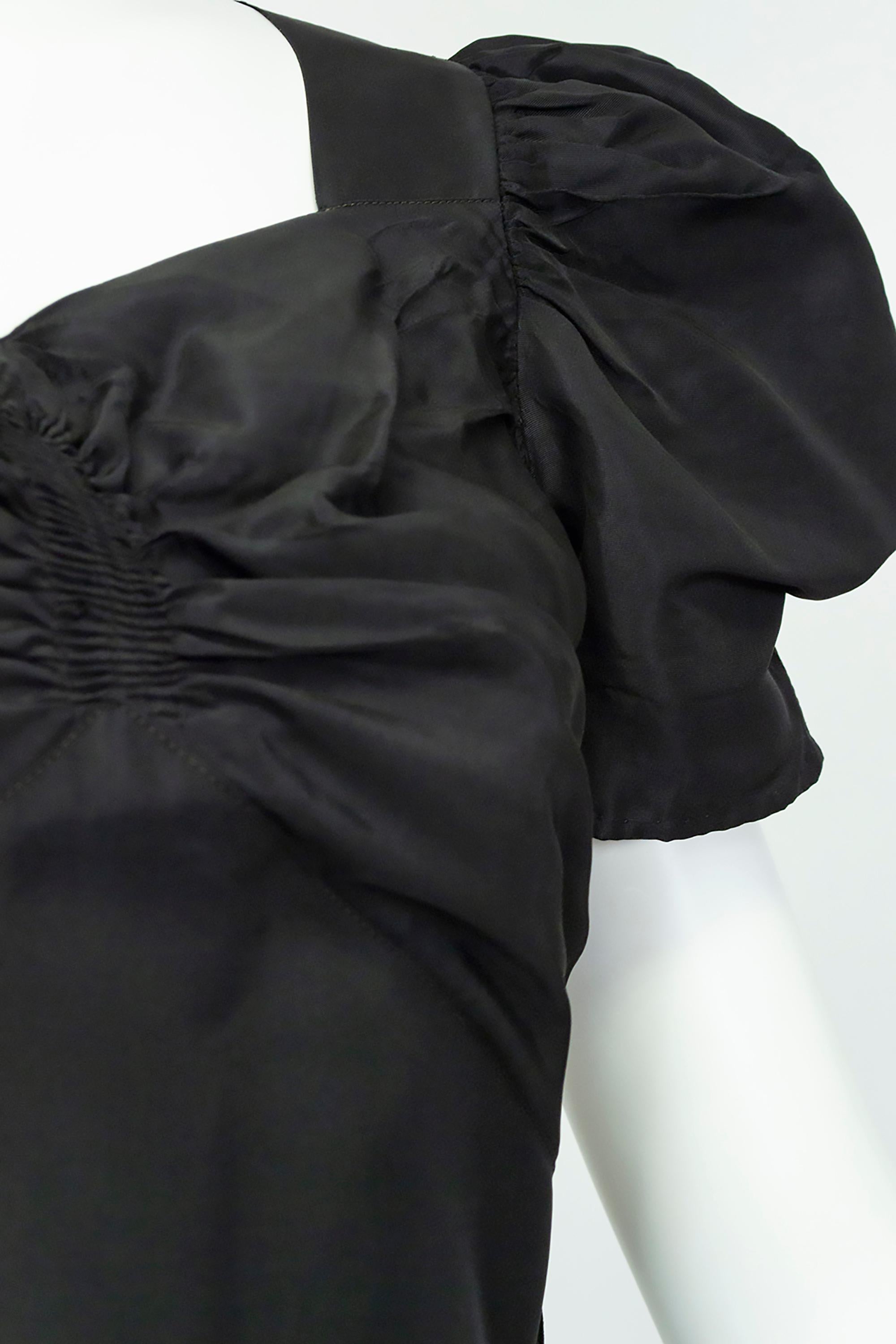 Adrian-Inspired Black Hollywood Regency Gown w Tiered Ruffle Skirt – XS, 1930s For Sale 1