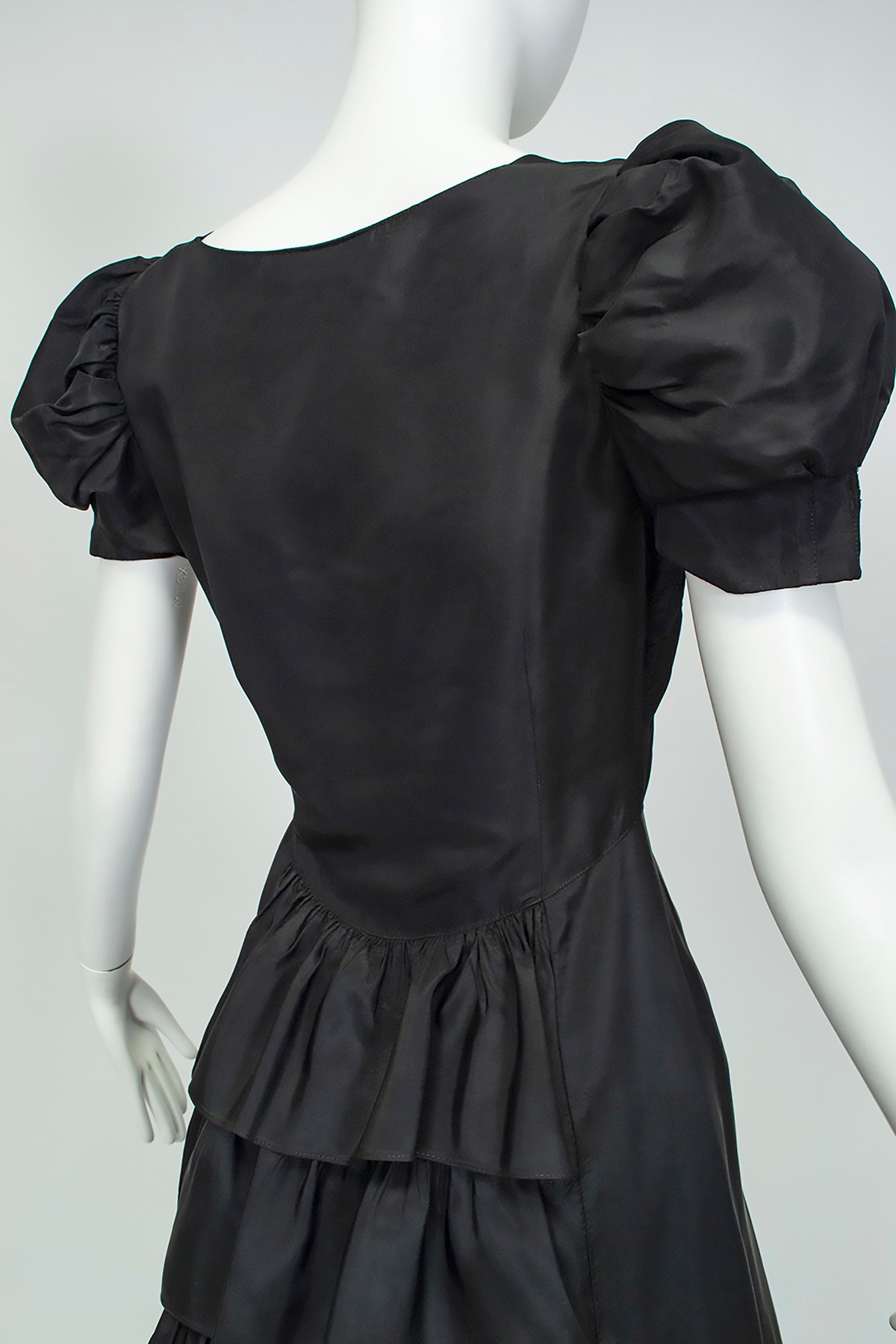 Adrian-Inspired Black Hollywood Regency Gown w Tiered Ruffle Skirt – XS, 1930s For Sale 2