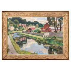 Vintage Adrian Paul Allinson (England, 1890-1959), Oil Painting, Cotswold Canal