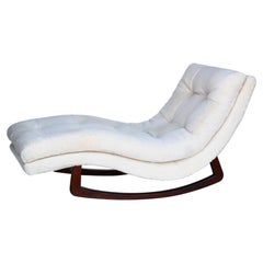 Adrian Pearsal Waive Chaise Rocker Lounge in Ivory Shearling and Walnut