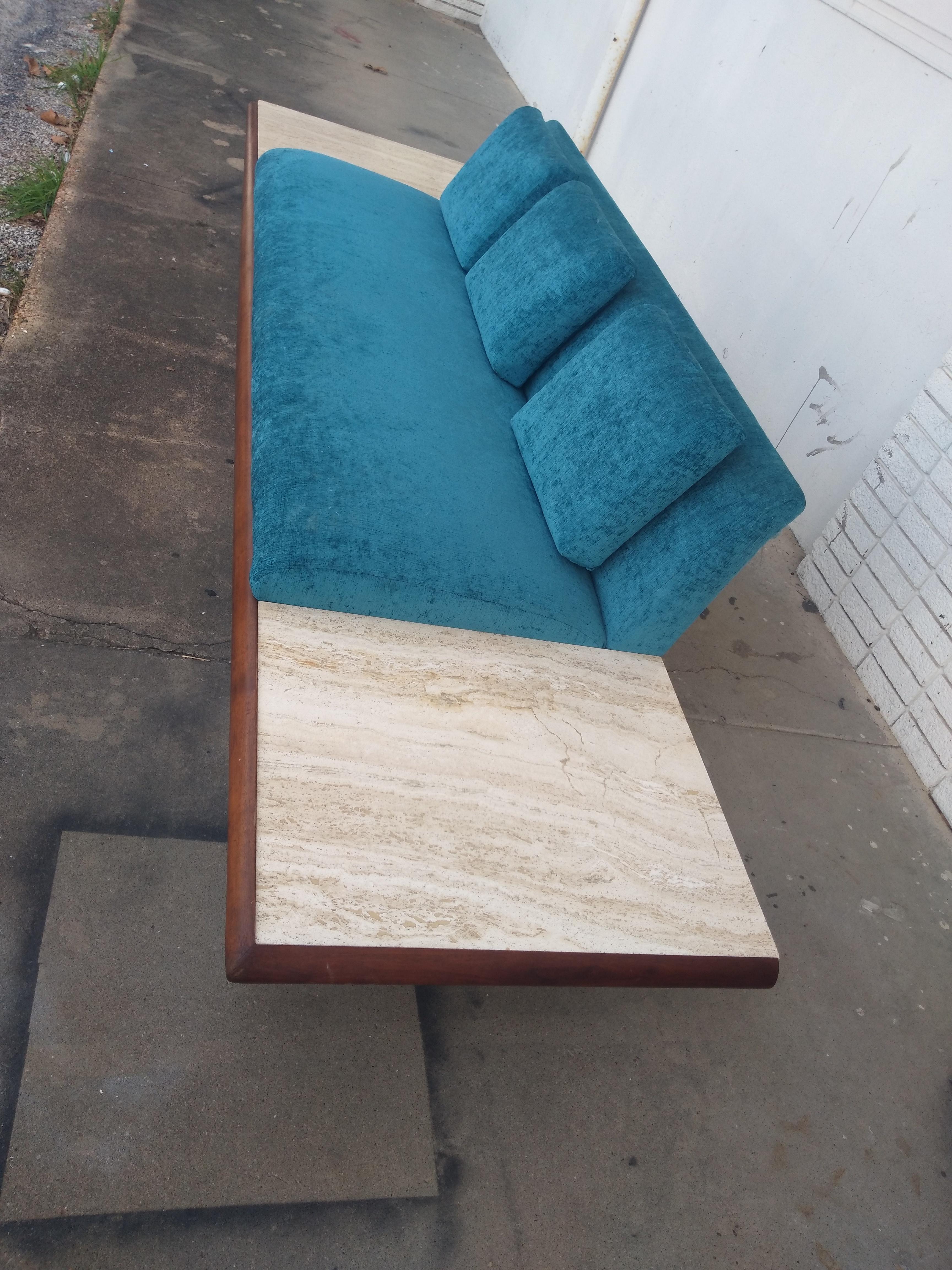 American Adrian Pearsall 10.5ft. Sofa/Daybed with built-in Travertine Tables For Sale