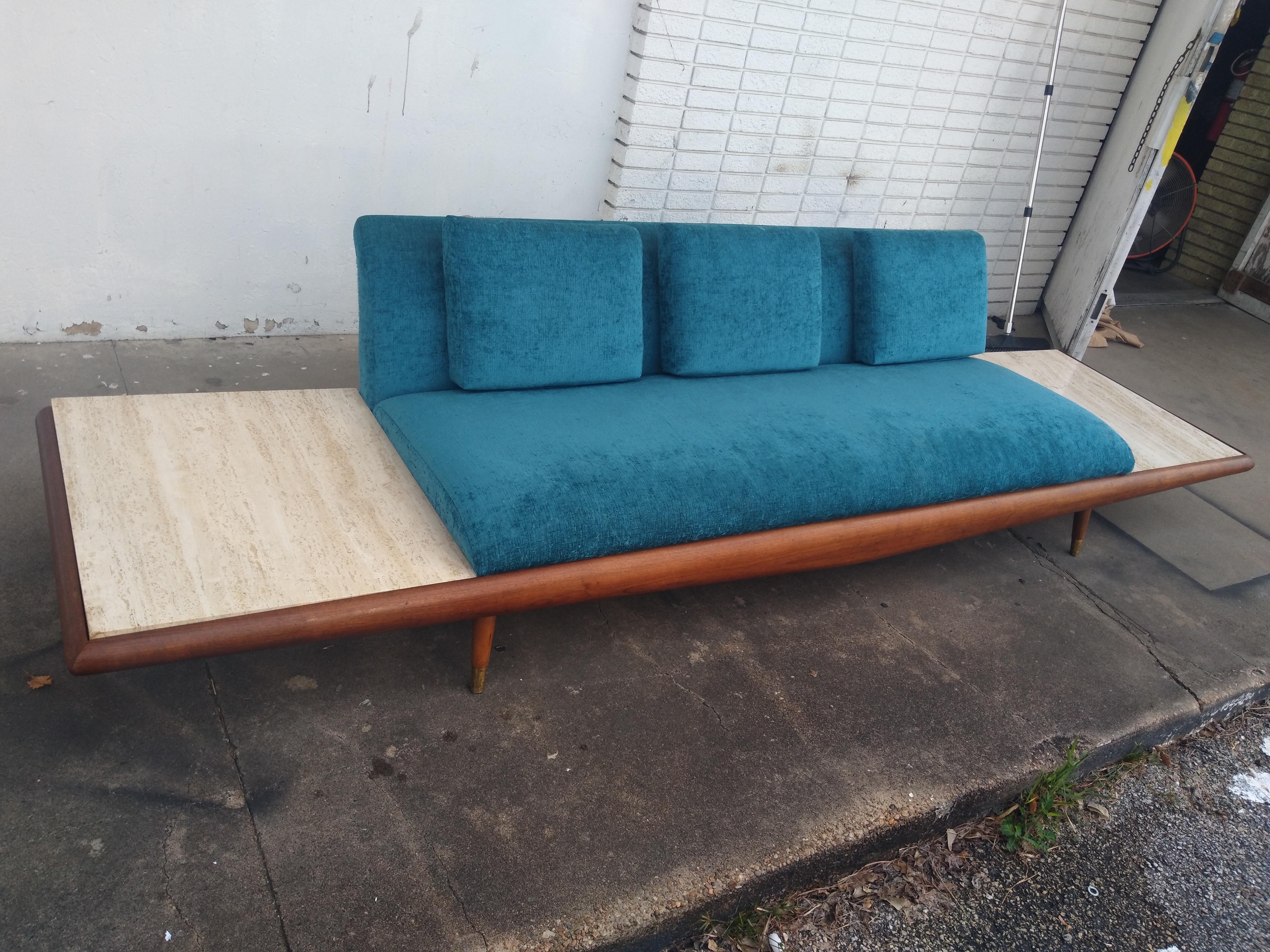 20th Century Adrian Pearsall 10.5ft. Sofa/Daybed with built-in Travertine Tables For Sale