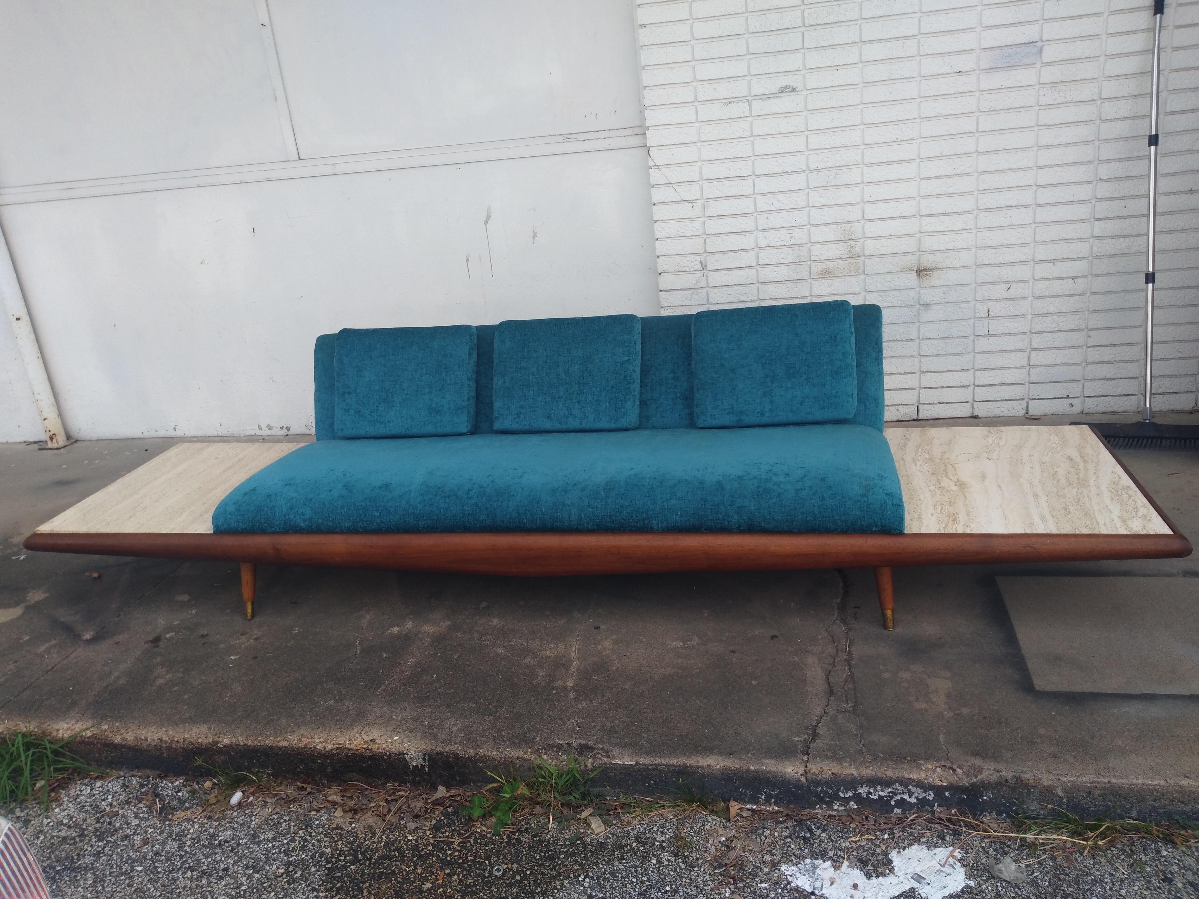 Upholstery Adrian Pearsall 10.5ft. Sofa/Daybed with built-in Travertine Tables For Sale