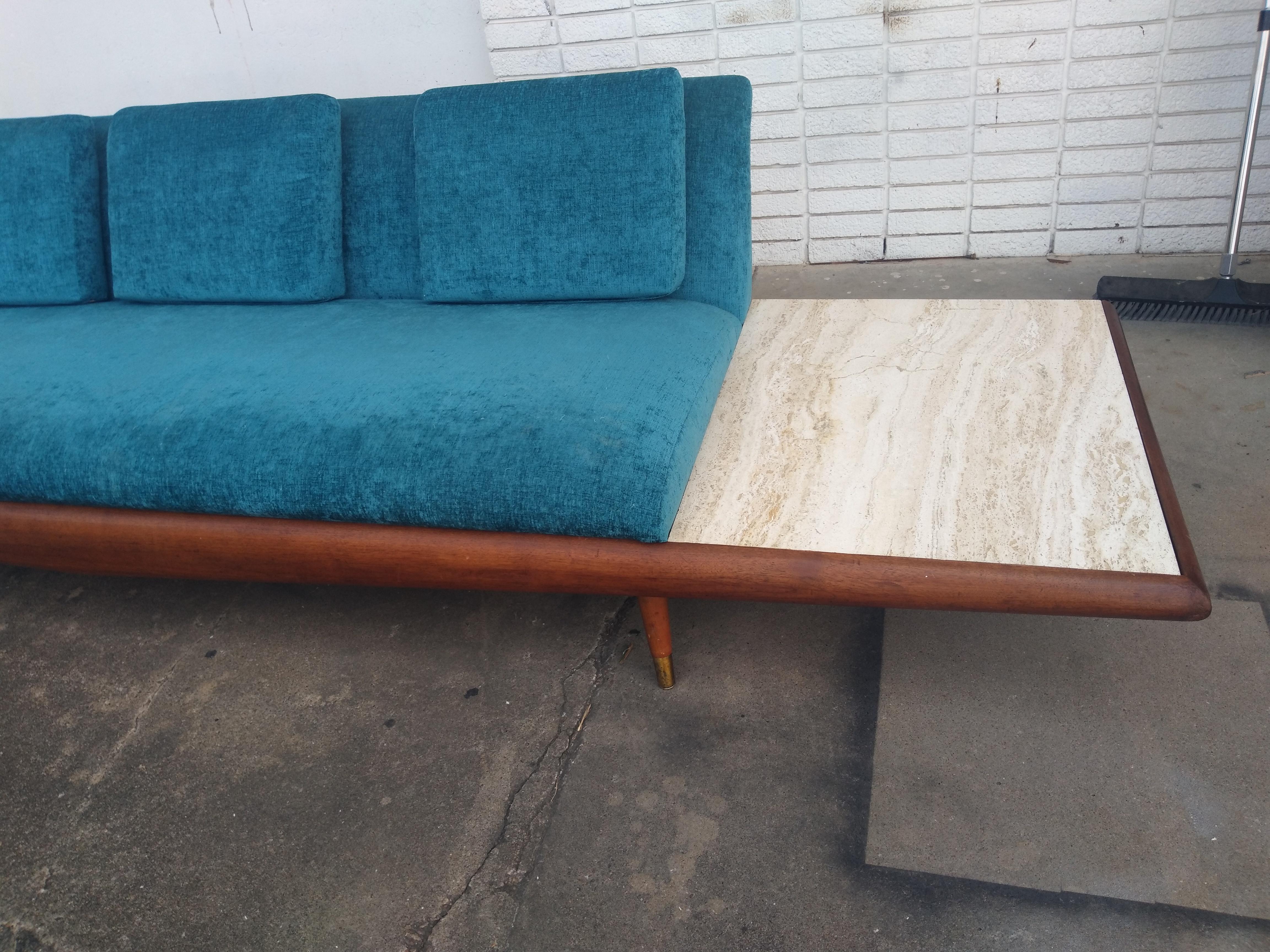 Adrian Pearsall 10.5ft. Sofa/Daybed with built-in Travertine Tables For Sale 1