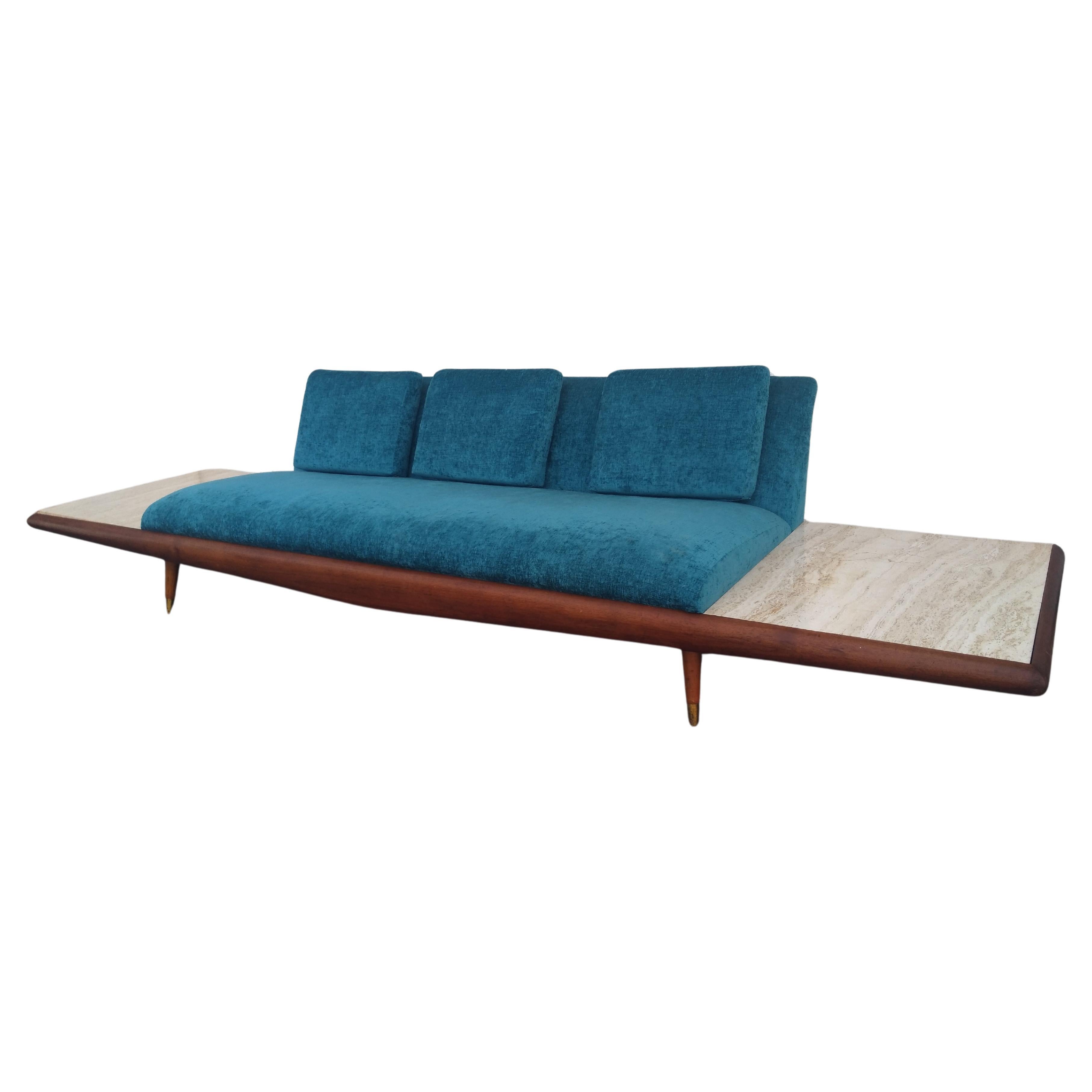 Adrian Pearsall 10.5ft. Sofa/Daybed with built-in Travertine Tables For Sale