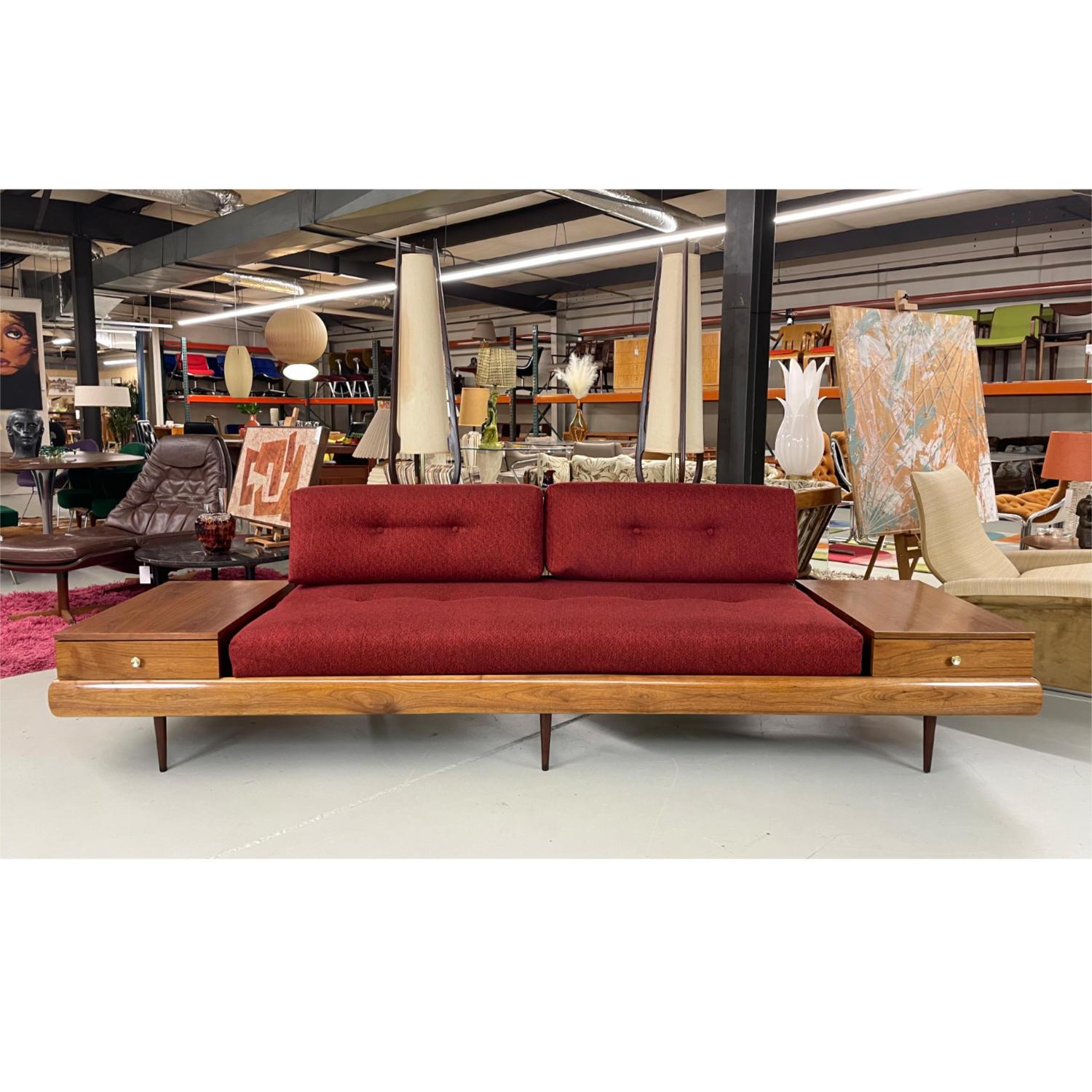 Adrian Pearsall 1709-S Style Platform Sofa with Floating Walnut End Tables For Sale 3