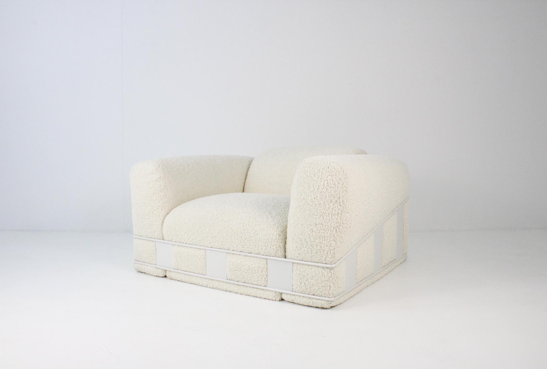 Post-Modern Adrian Pearsall 1970s Caged Lounge Chair Custom Bouclé and White Frame