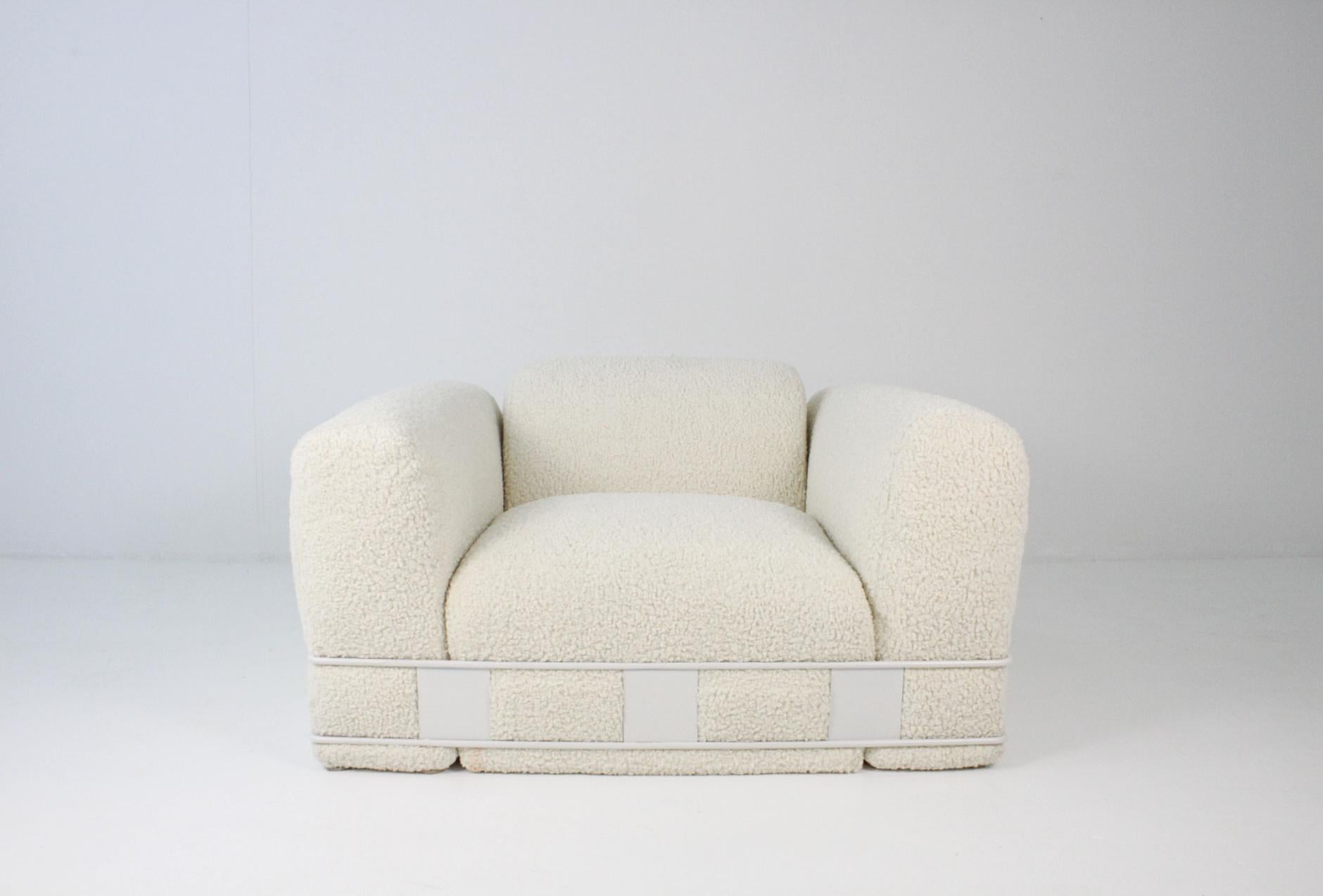 American Adrian Pearsall 1970s Caged Lounge Chair Custom Bouclé and White Frame