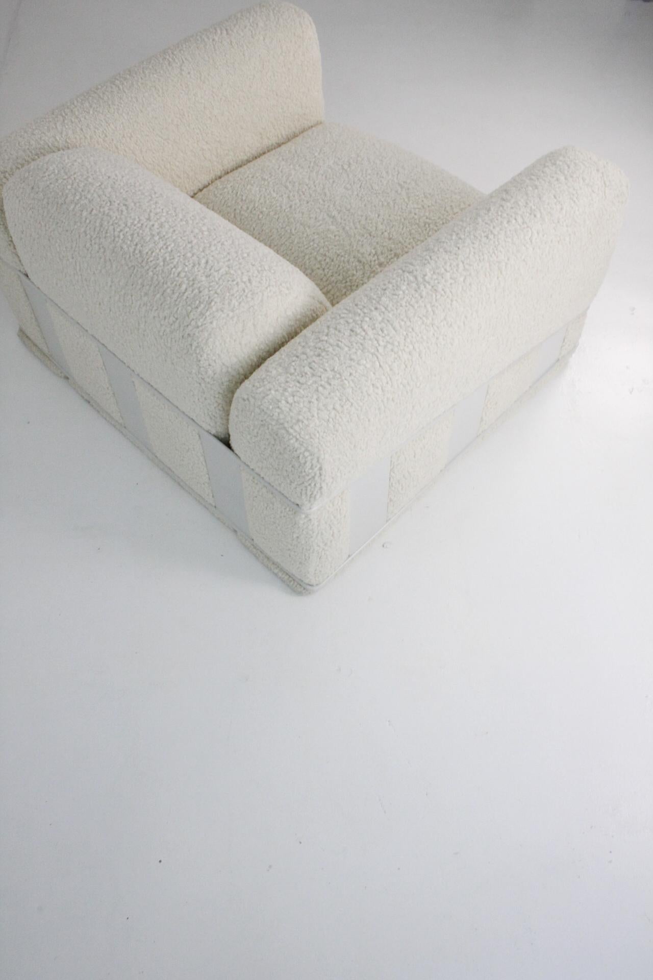 20th Century Adrian Pearsall 1970s Caged Lounge Chair Custom Bouclé and White Frame