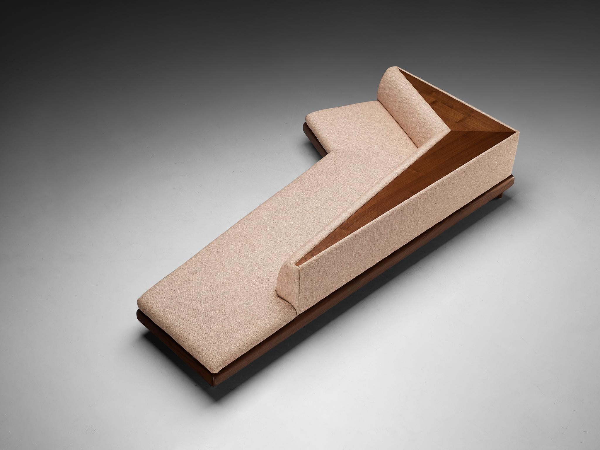 Mid-Century Modern Adrian Pearsall '2300-S' Boomerang Sofa in Walnut and Off-White Fabric