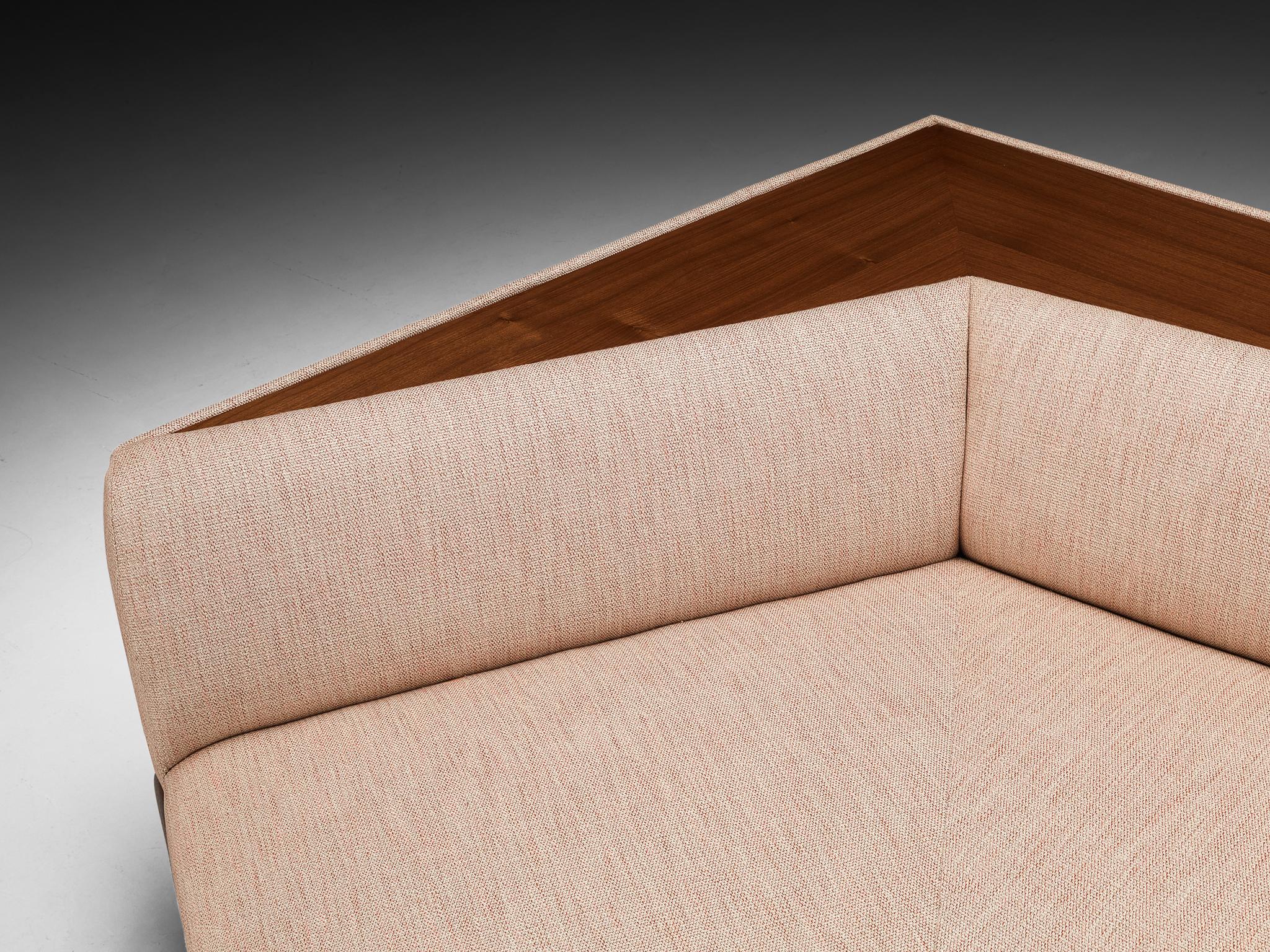 American Adrian Pearsall '2300-S' Boomerang Sofa in Walnut and Off-White Fabric