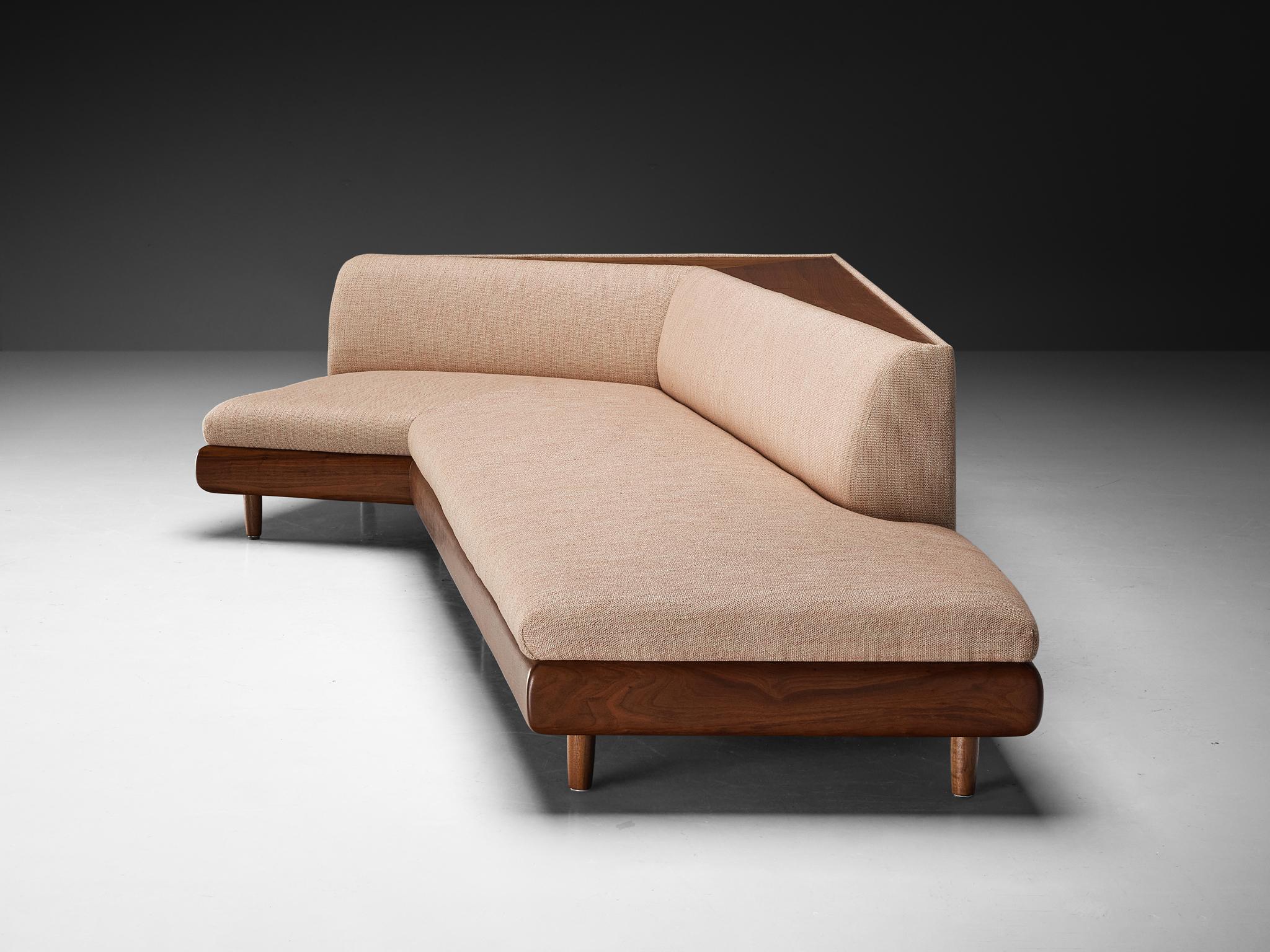 Adrian Pearsall '2300-S' Boomerang Sofa in Walnut and Off-White Fabric In Good Condition In Waalwijk, NL