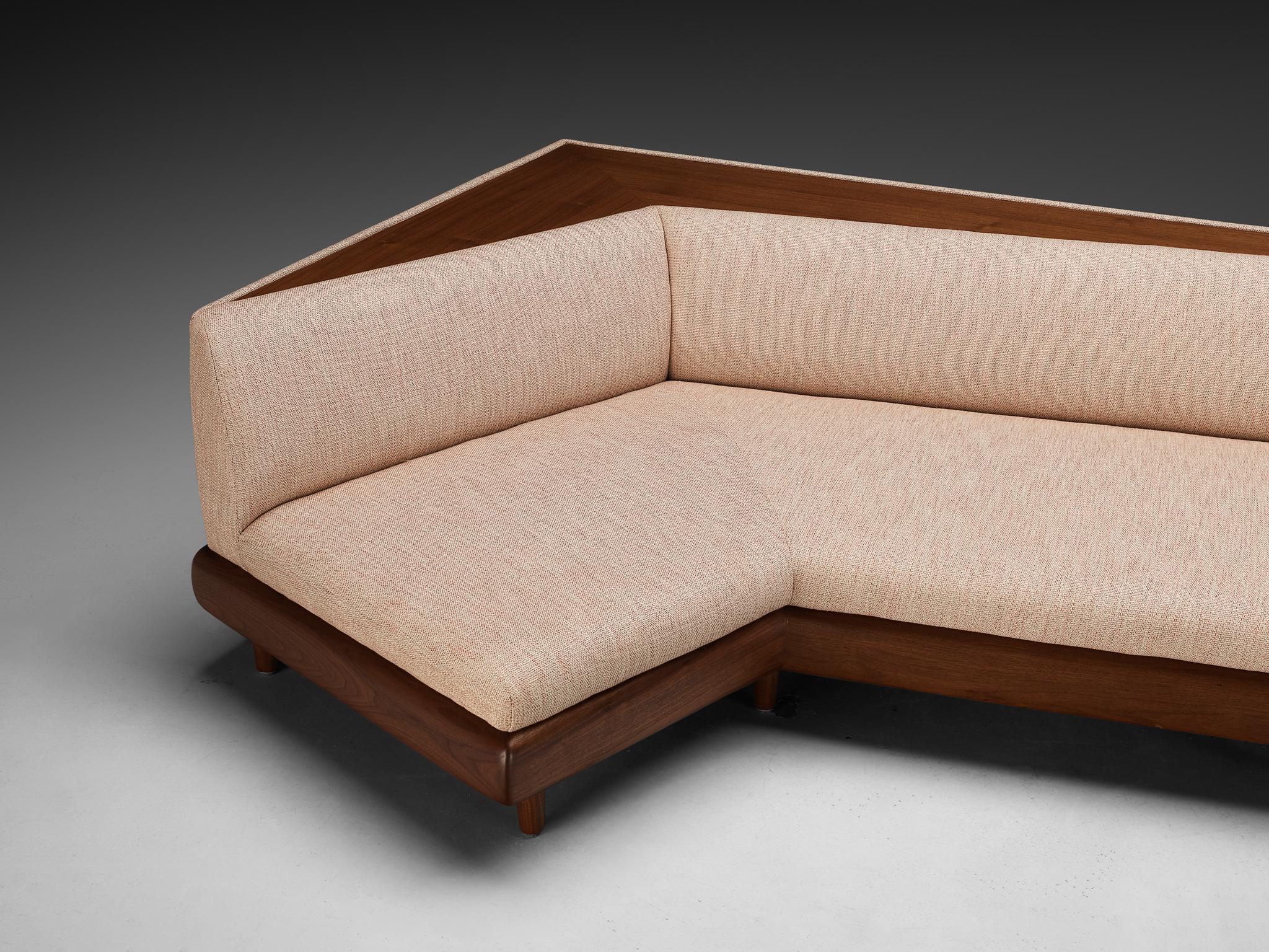 Adrian Pearsall '2300-S' Boomerang Sofa in Walnut and Off-White Fabric 1