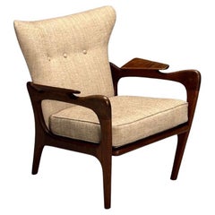 Adrian Pearsall, American Mid-Century Modern, Lounge Chair, Walnut, Linen, 1960s