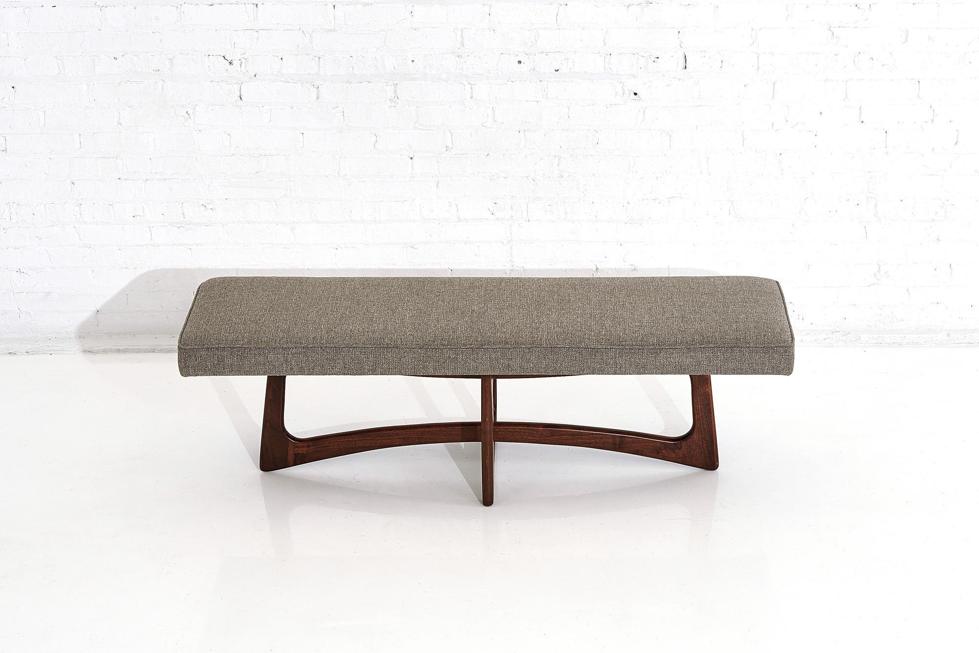 Adrian Pearsall walnut bench for Craft Associates, 1960s. Reupholstered in gray Mohair.