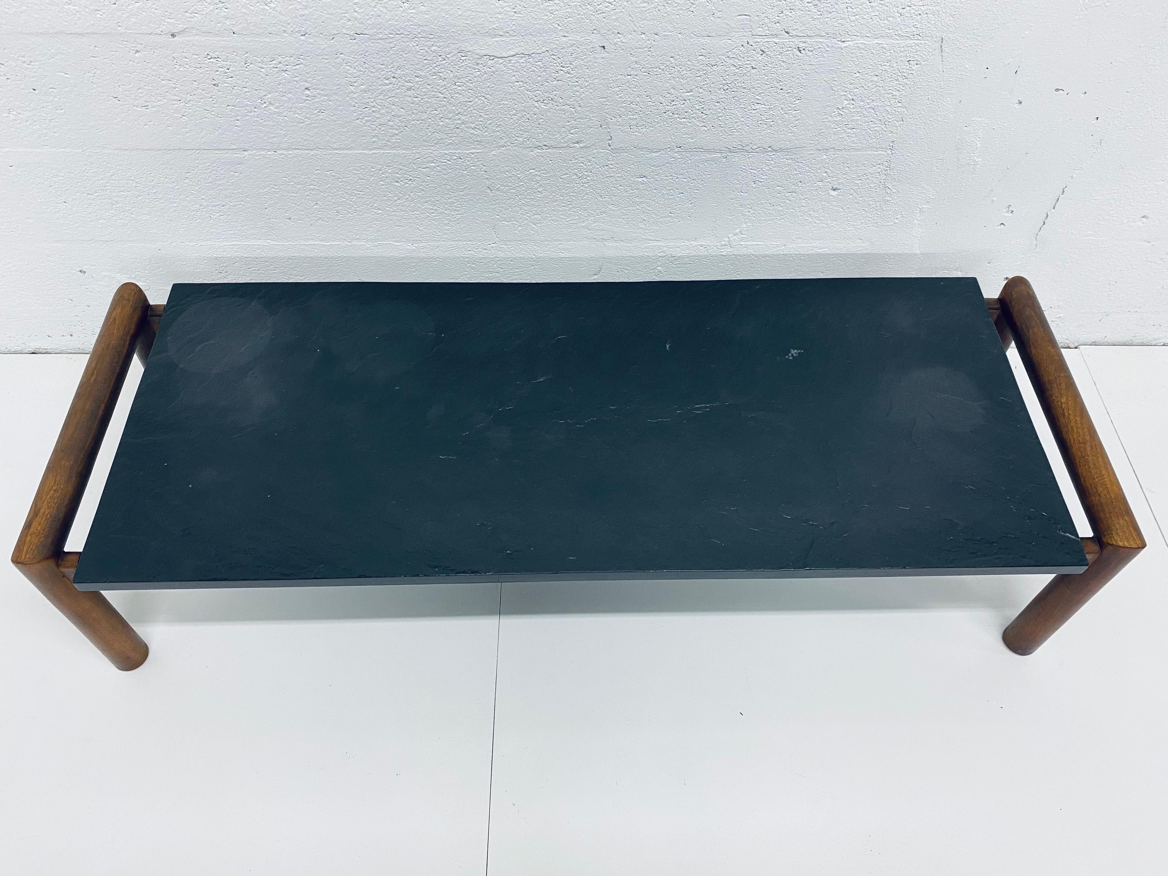 Late 20th Century Adrian Pearsall Black Slate and Walnut Coffee of Cocktail Table
