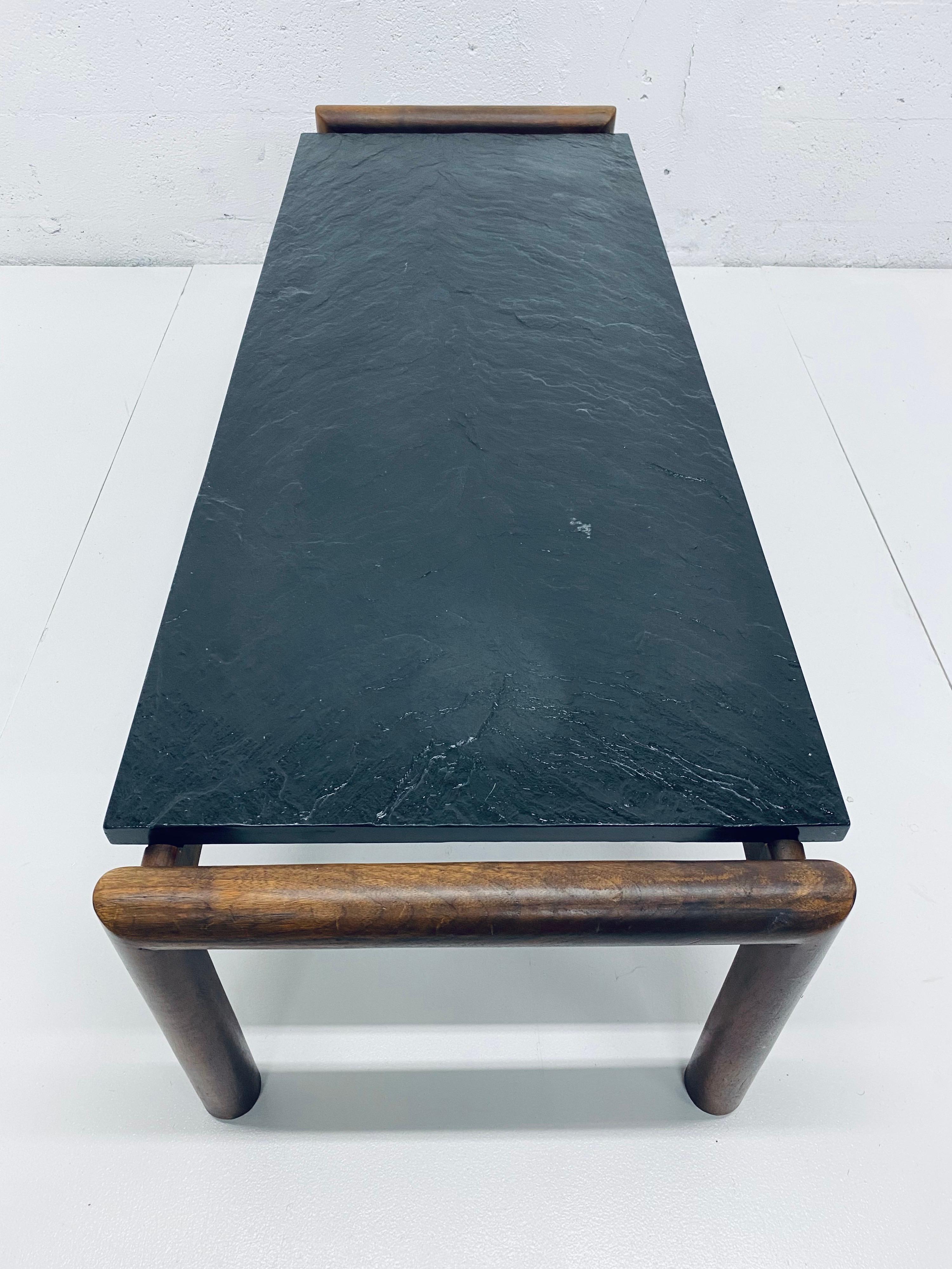 Adrian Pearsall Black Slate and Walnut Coffee of Cocktail Table 1