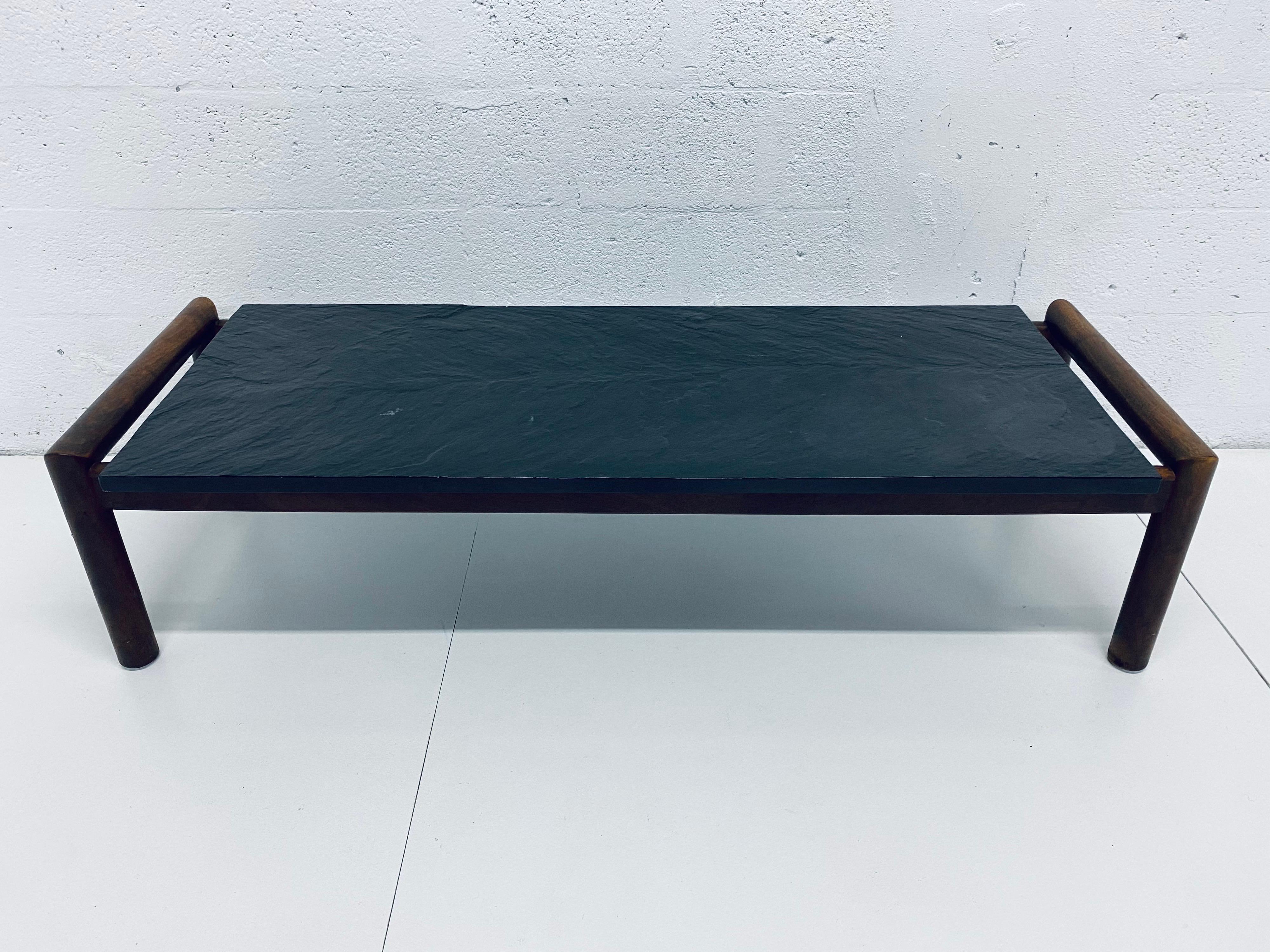 Adrian Pearsall Black Slate and Walnut Coffee of Cocktail Table 2