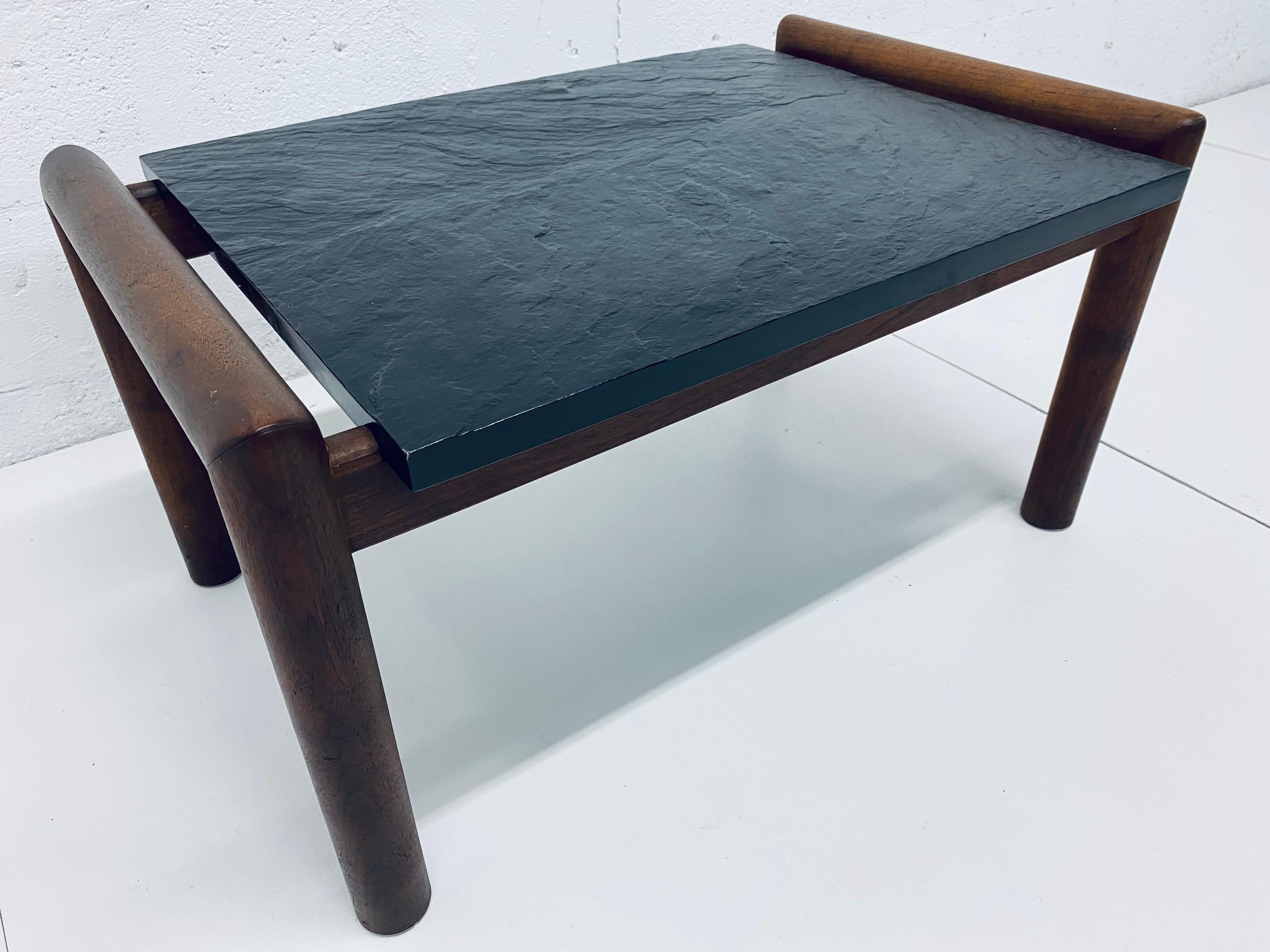 Mid-Century Modern Adrian Pearsall Black Slate and Walnut Side Table
