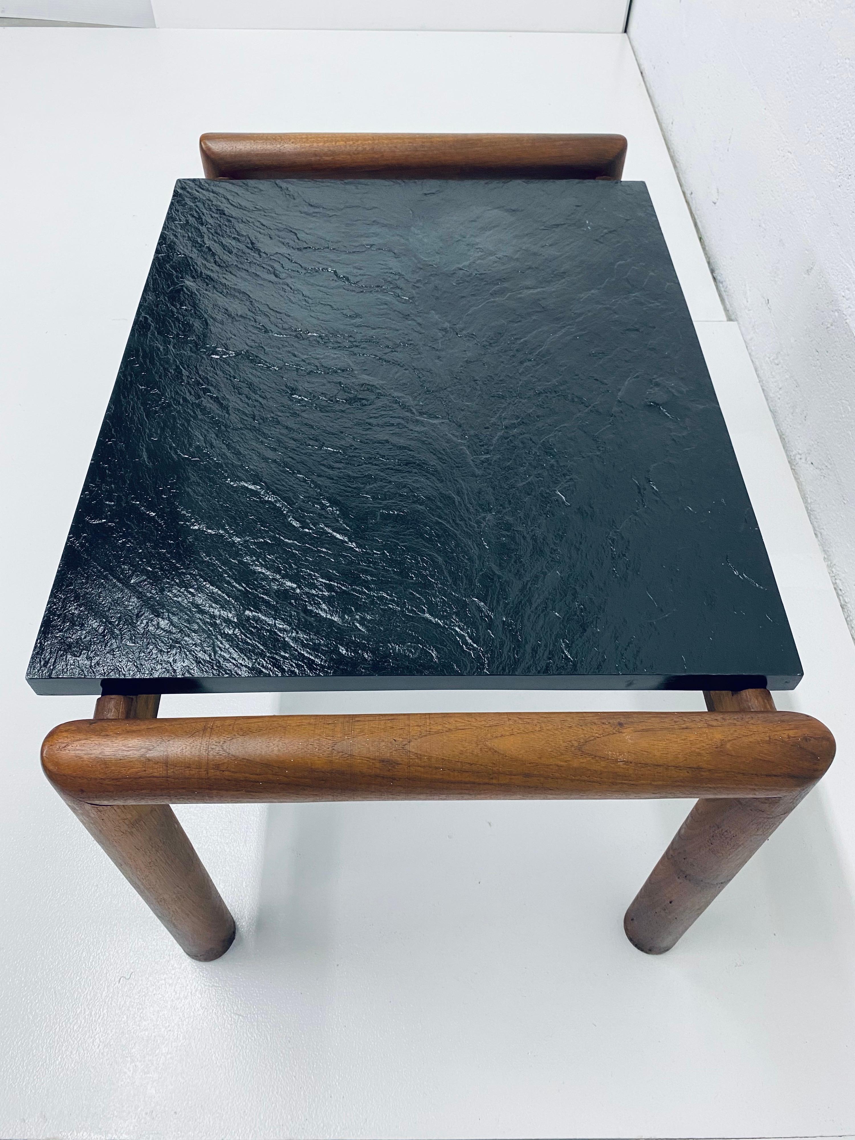 American Adrian Pearsall Black Slate and Walnut Side Table