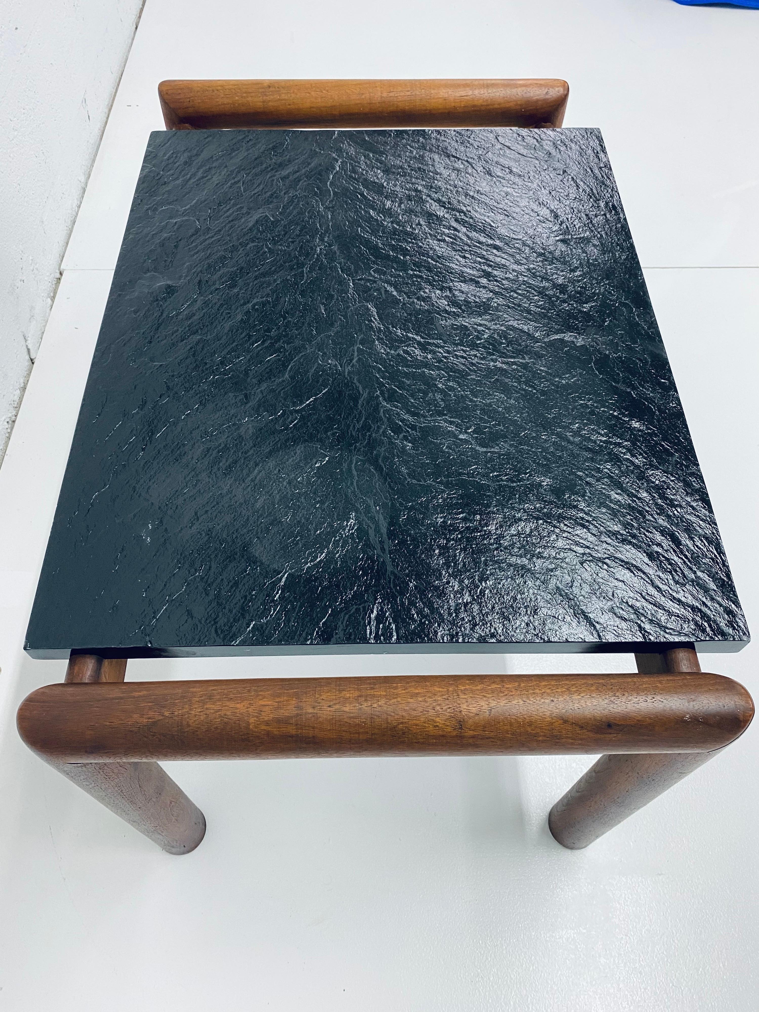 Adrian Pearsall Black Slate and Walnut Side Table In Fair Condition In Miami, FL